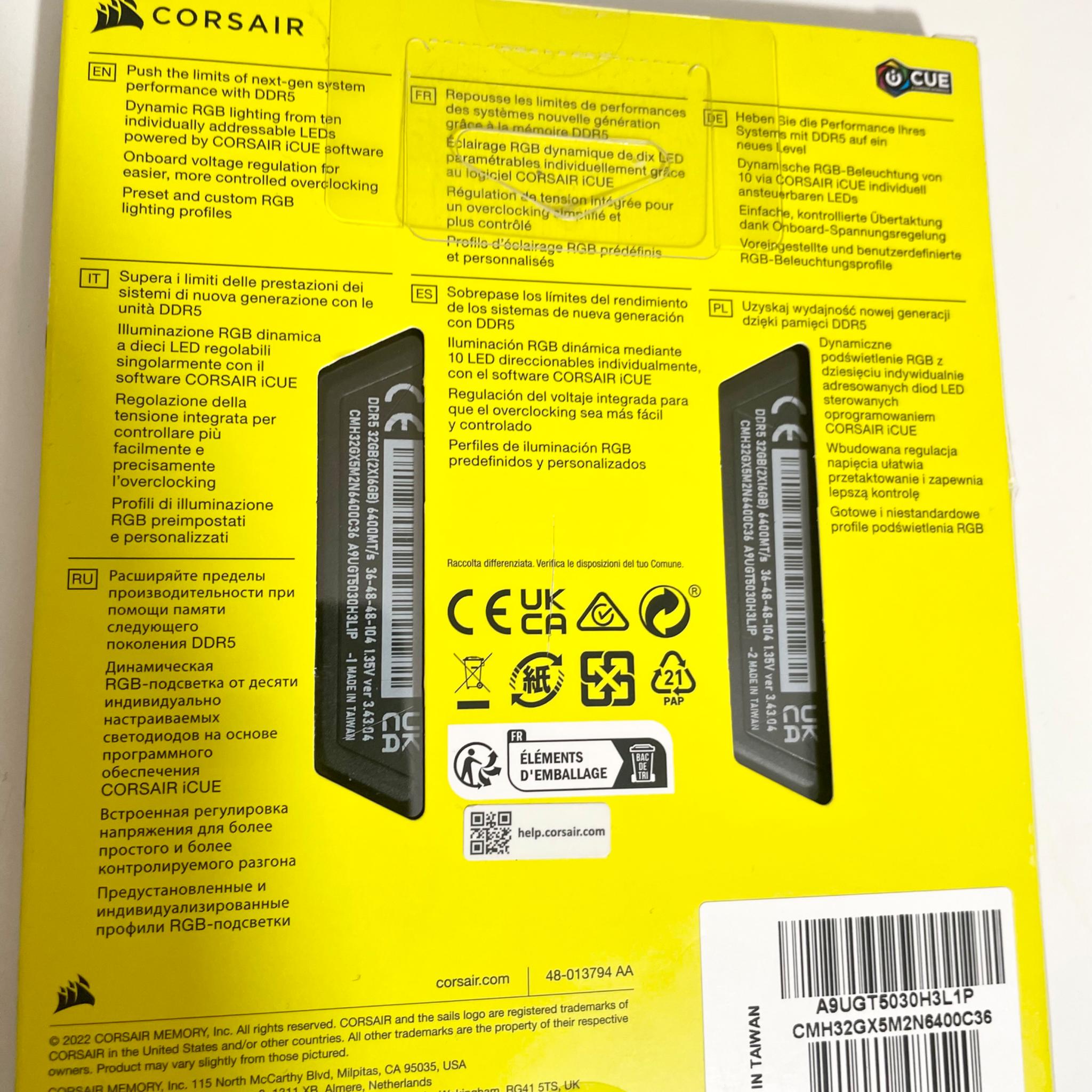 BRAND NEW SEALED IN BOX Corsair Vengeance RGB DDR5 32GB (2x16GB) 6400Mhz CL36
