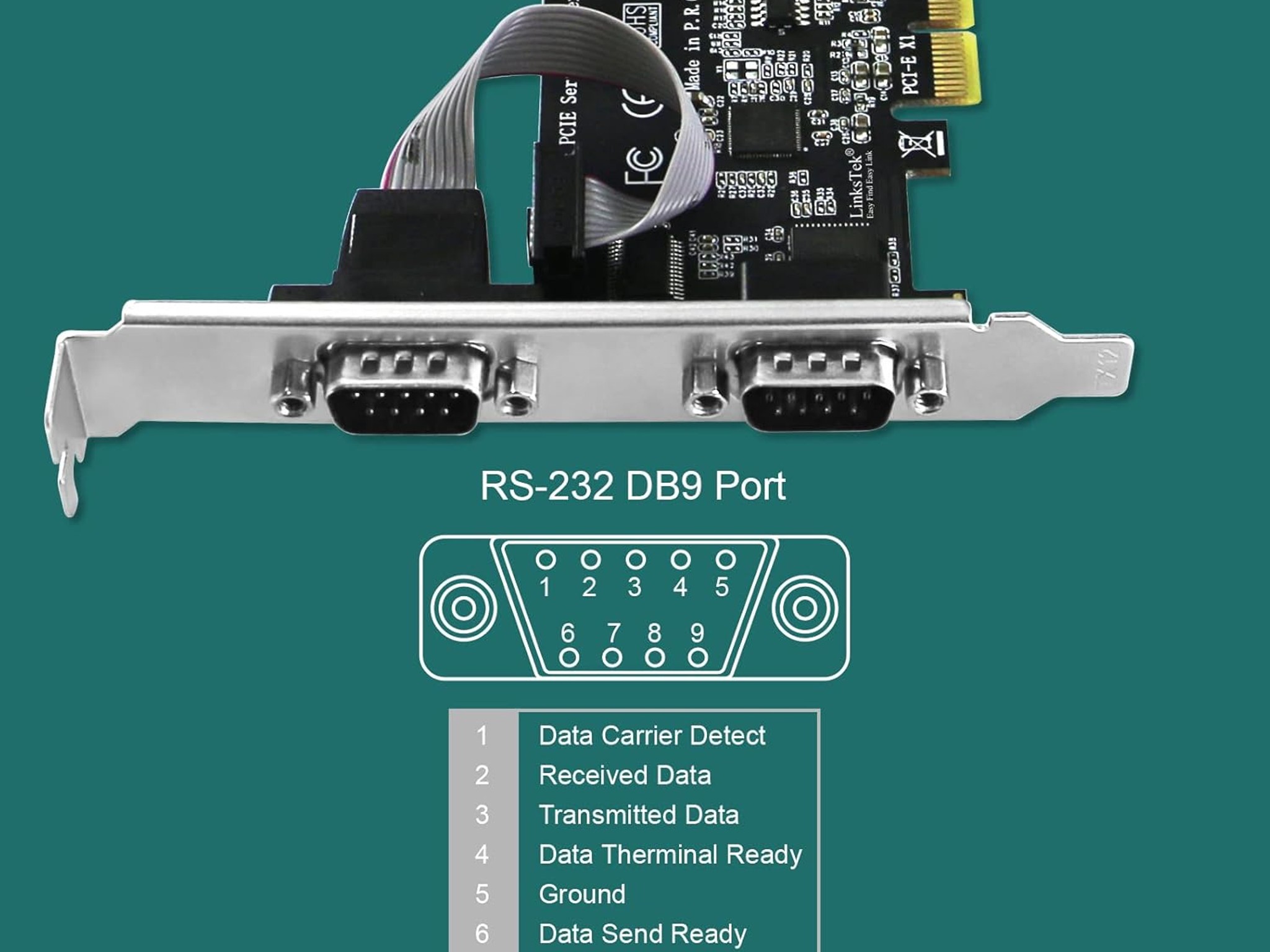 2-Port PCI Express RS-232 DB9 Serial Port Card PCIE RS232 Card, PCIE Serial DB9 Port Card (PCIE-SE2)
