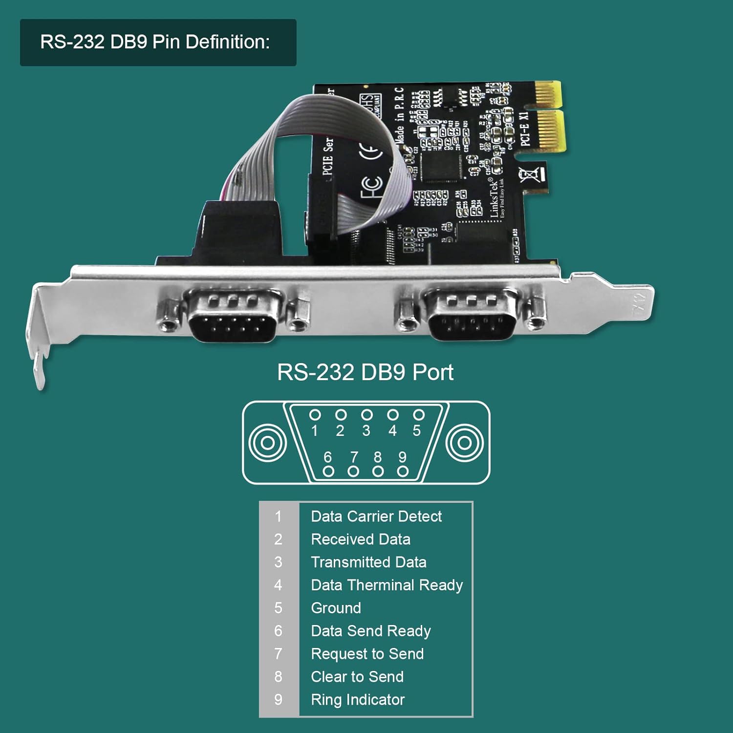 2-Port PCI Express RS-232 DB9 Serial Port Card PCIE RS232 Card, PCIE Serial DB9 Port Card (PCIE-SE2)