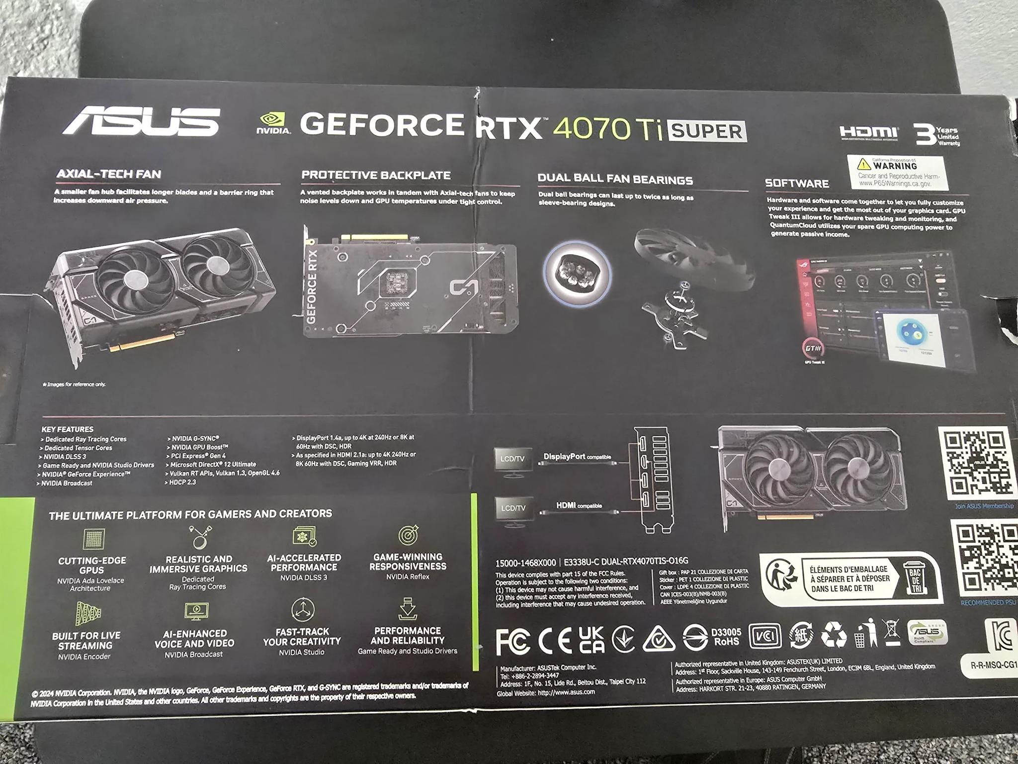 Asus 4070 Ti Super 16gb VRAM Dual Fan