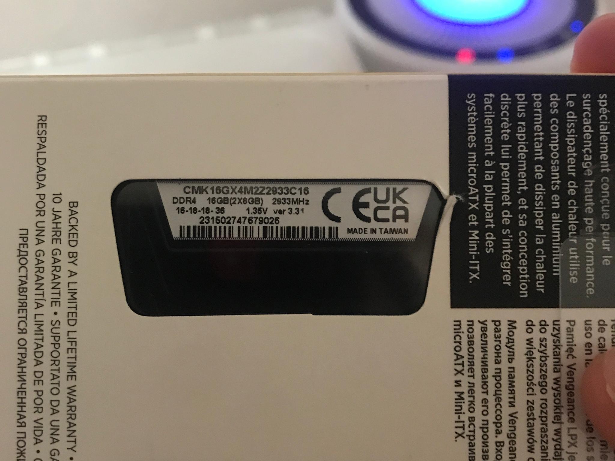 Corsair vengeance 2933mhz