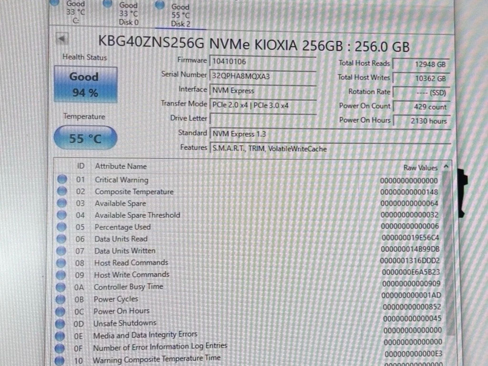Kioxia 256GB PCIe NVMe Laptop Desktop SSD Solid State Drive