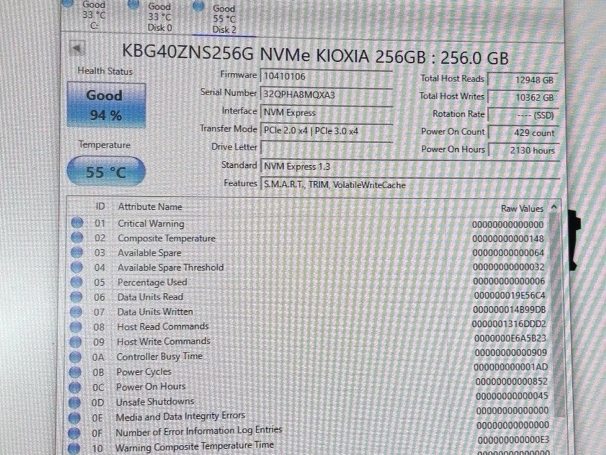 Kioxia 256GB PCIe NVMe Laptop Desktop SSD Solid State Drive