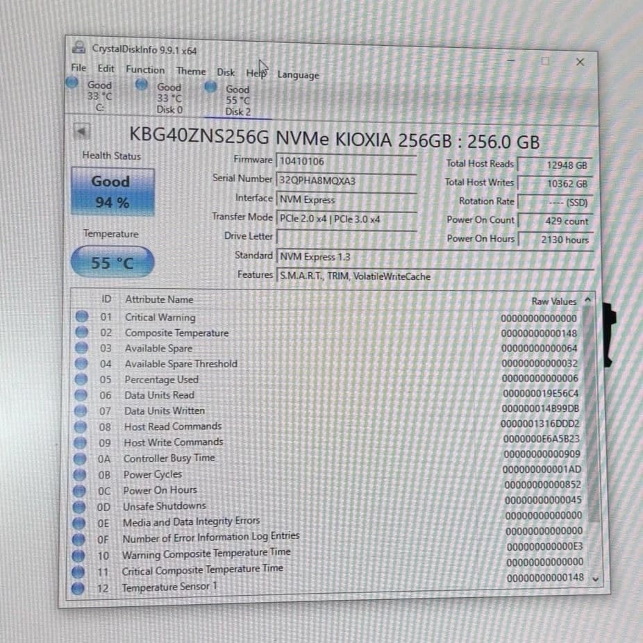 Kioxia 256GB PCIe NVMe Laptop Desktop SSD Solid State Drive