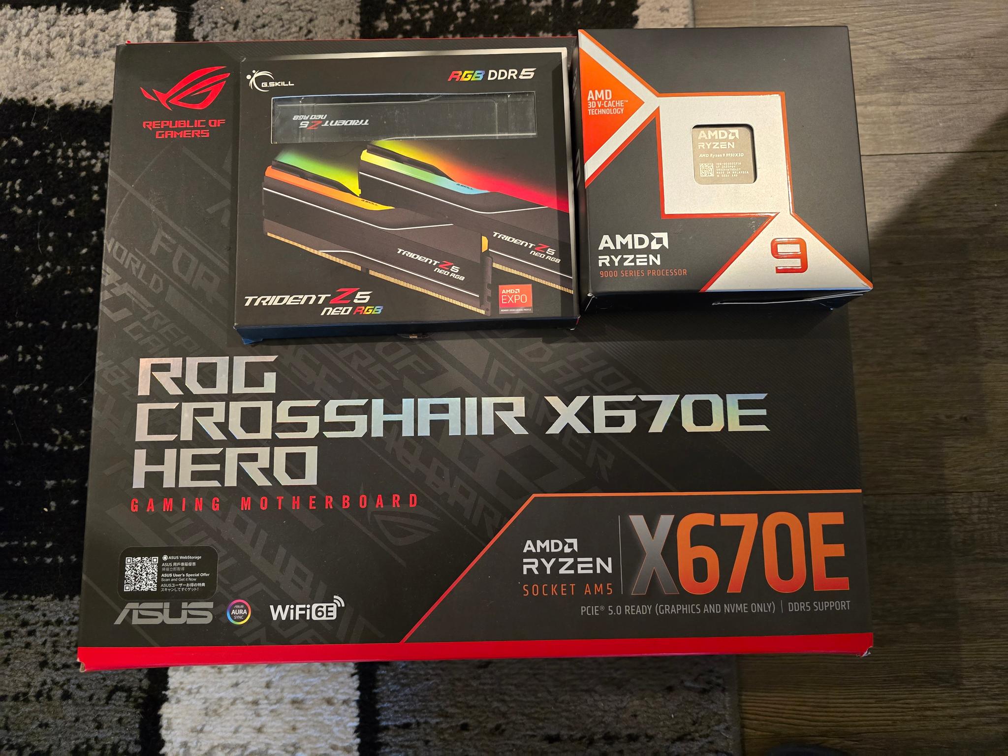 AMD Ryzen 9 9950X3d+Asus Crosshair X670E Hero+32GB DDR5 Gskill Trident Z Neo RGB 6000Mhz