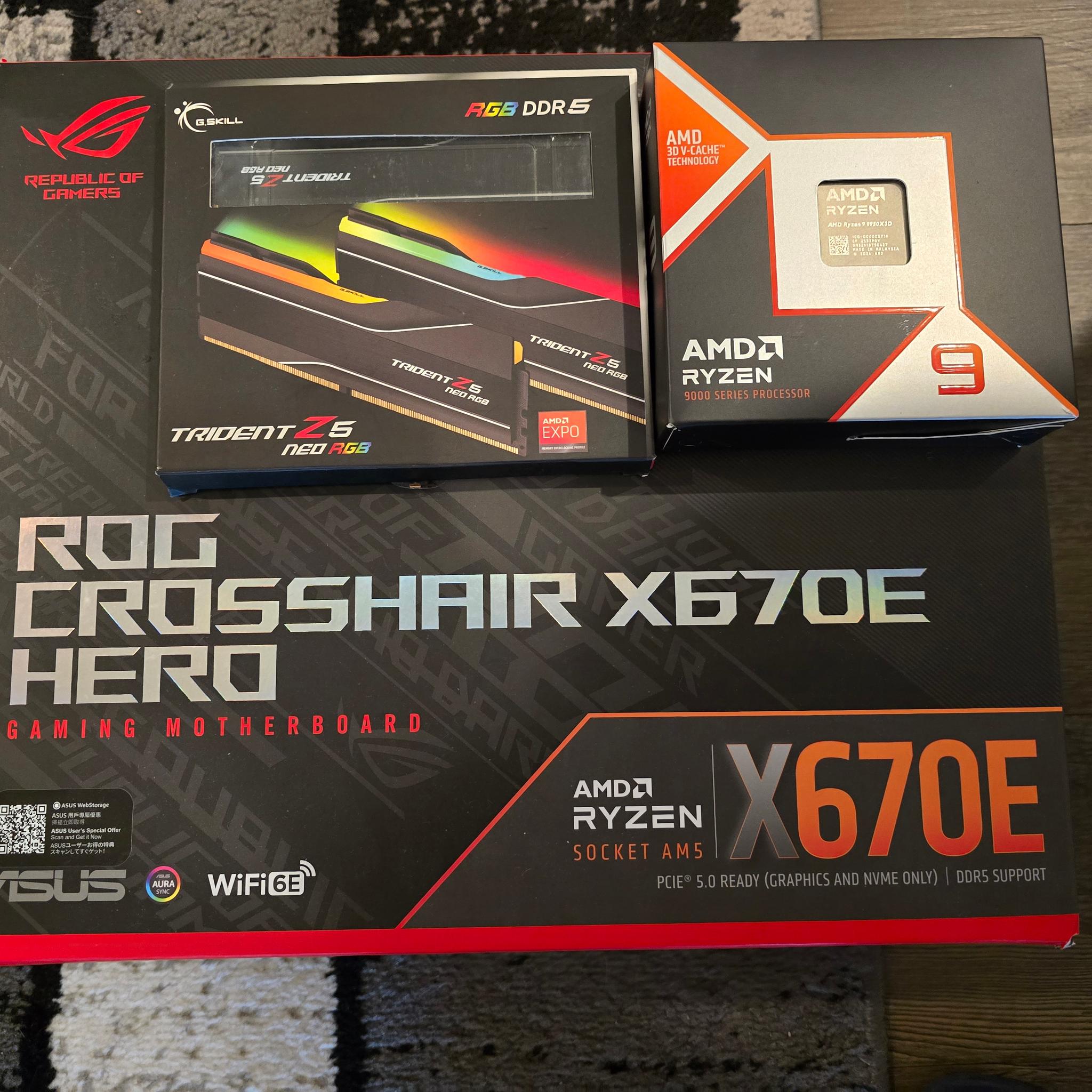 AMD Ryzen 9 9950X3d+Asus Crosshair X670E Hero+32GB DDR5 Gskill Trident Z Neo RGB 6000Mhz