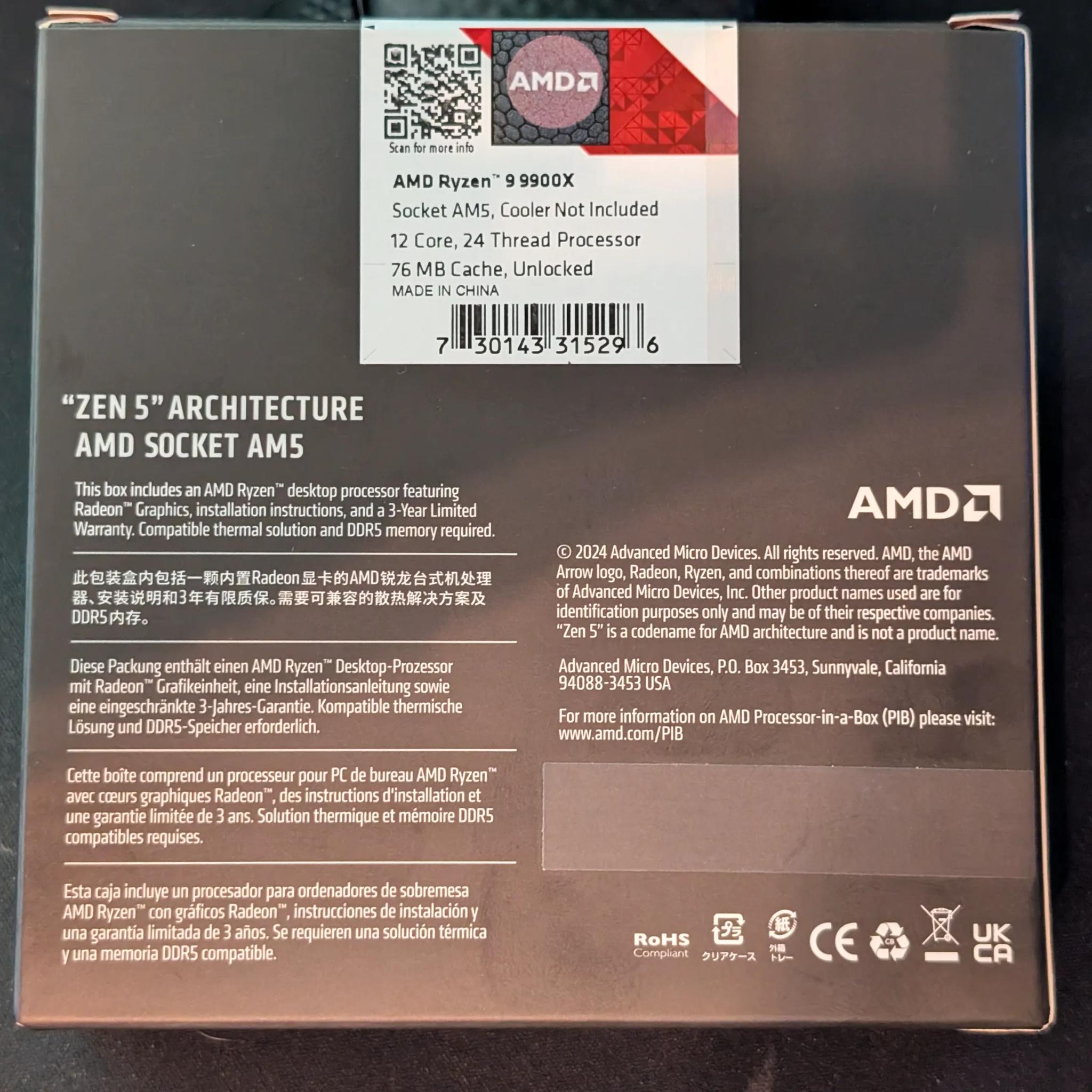 BNIB AMD RYZEN 9 9900X FACTORY SEALED