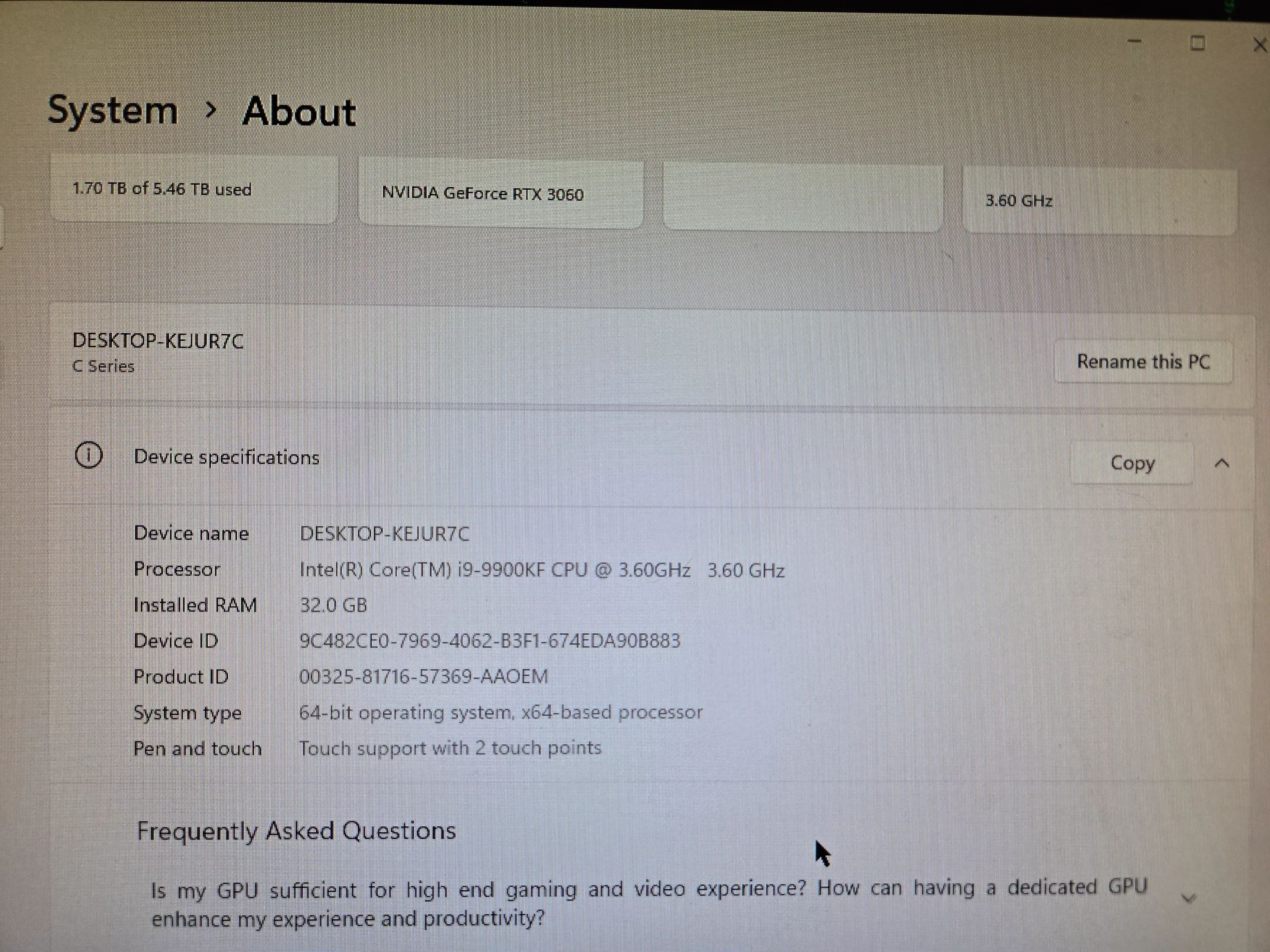 Intel Core i9-9900KF 3.6GHz Boost 5GHz 8 Core