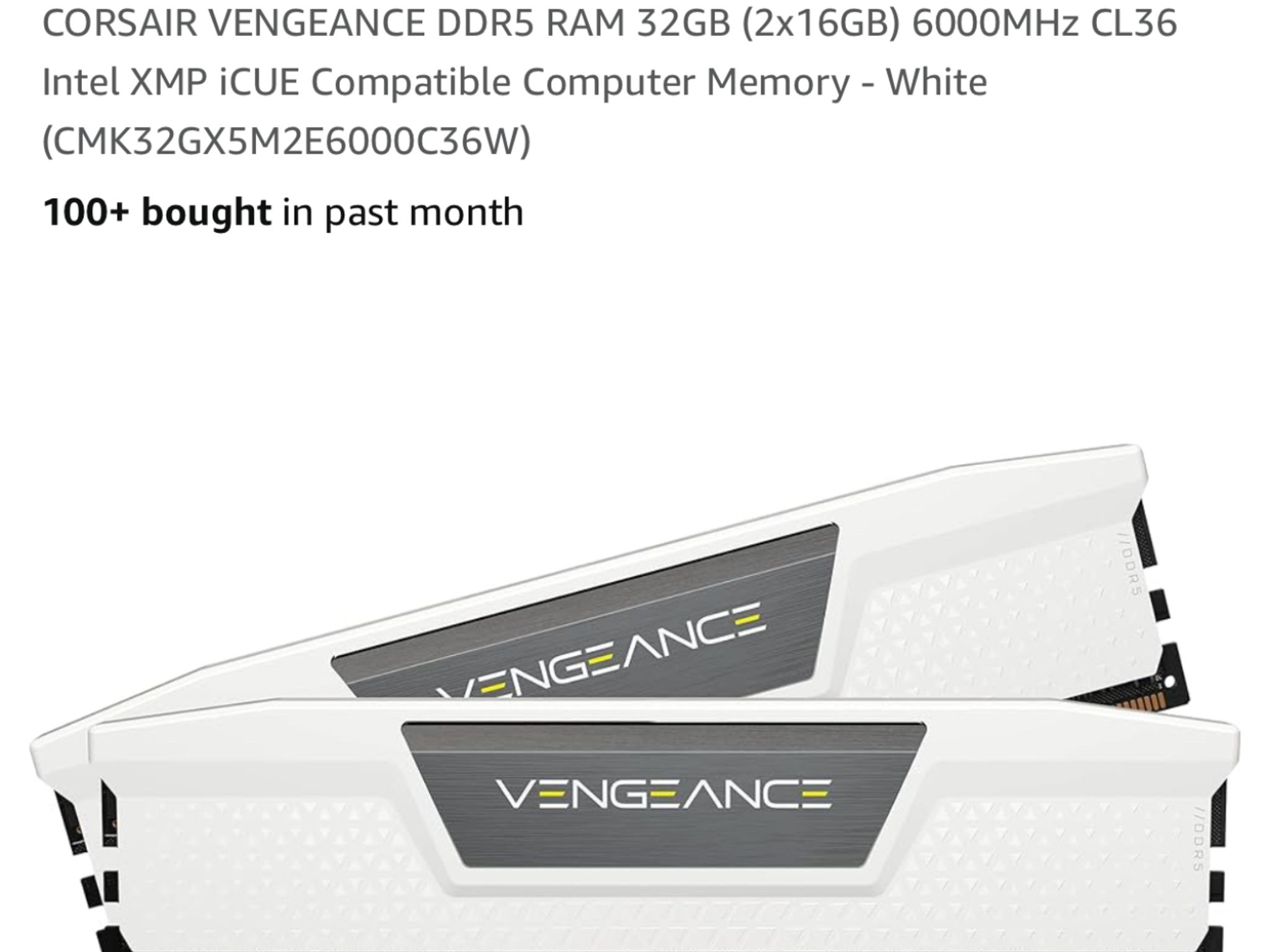 CORSAIR VENGEANCE DDR5 RAM 32GB 6000MHz CL36 Intel XMP iCUE Compatible Computer Memory - White
