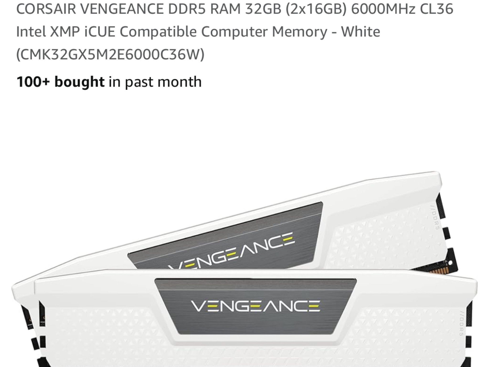 CORSAIR VENGEANCE DDR5 RAM 32GB 6000MHz CL36 Intel XMP iCUE Compatible Computer Memory - White