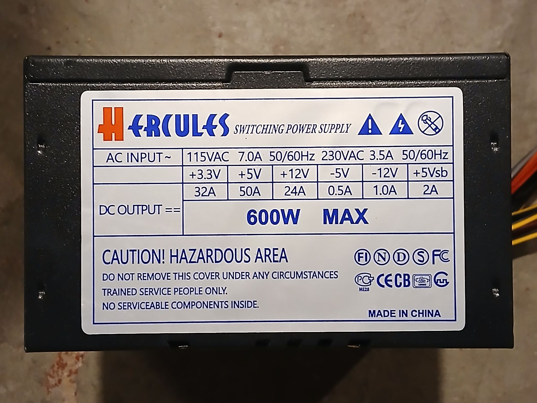 Hercules Yellow 12cm-Fan 600w-Max ATX Power Supply 20+4Pin, SATA & PCIe (Custom Made)