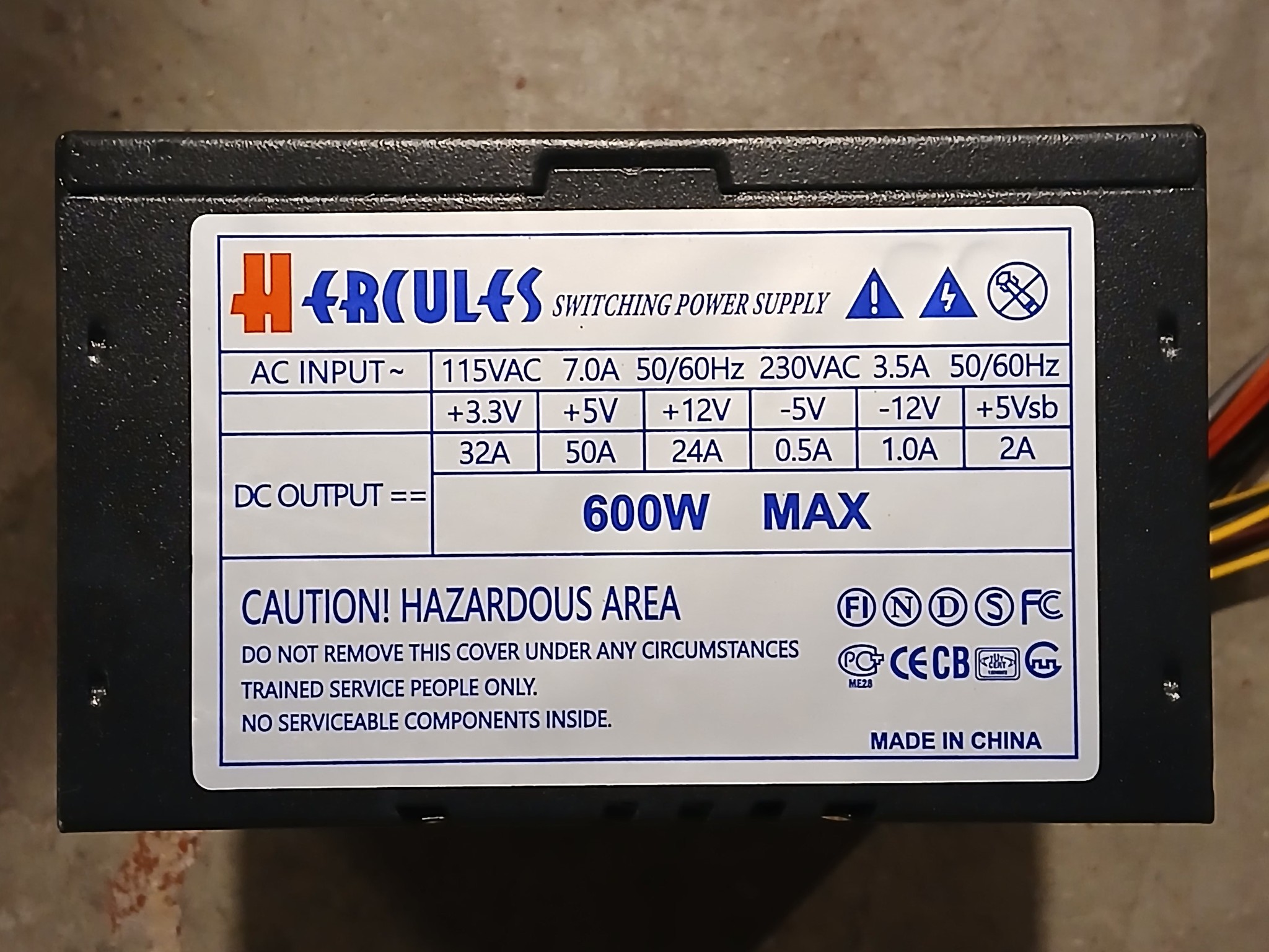 Hercules Yellow 12cm-Fan 600w-Max ATX Power Supply 20+4Pin, SATA & PCIe (Custom Made)