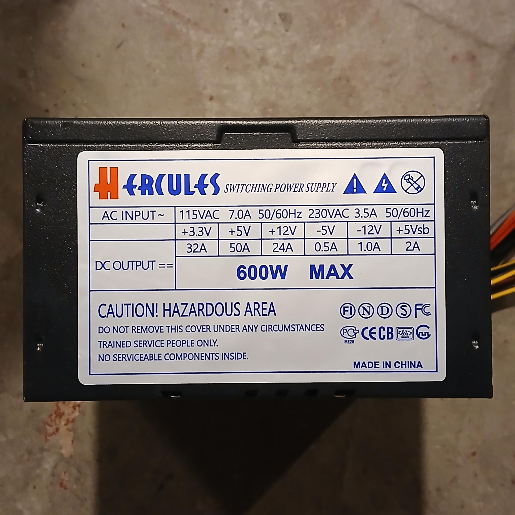 Hercules Yellow 12cm-Fan 600w-Max ATX Power Supply 20+4Pin, SATA & PCIe (Custom Made)
