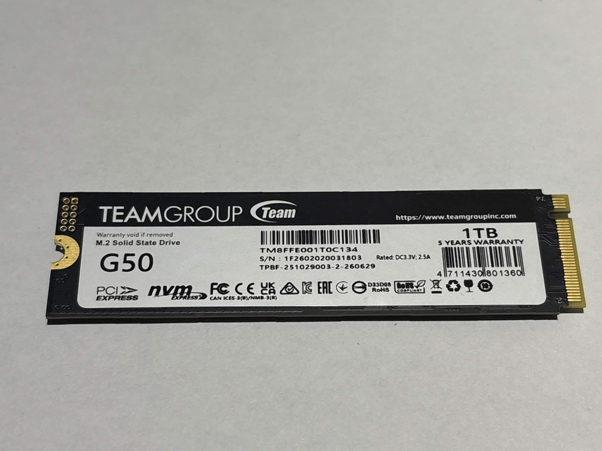 TEAMGROUP T-Force G50 1TB PCIe Gen4 NVMe M.2 SSD | Graphene Heatspreader | Tested Working