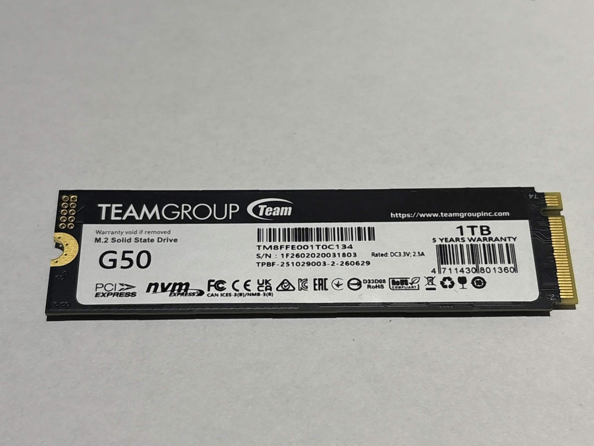 TEAMGROUP T-Force G50 1TB PCIe Gen4 NVMe M.2 SSD | Graphene Heatspreader | Tested Working