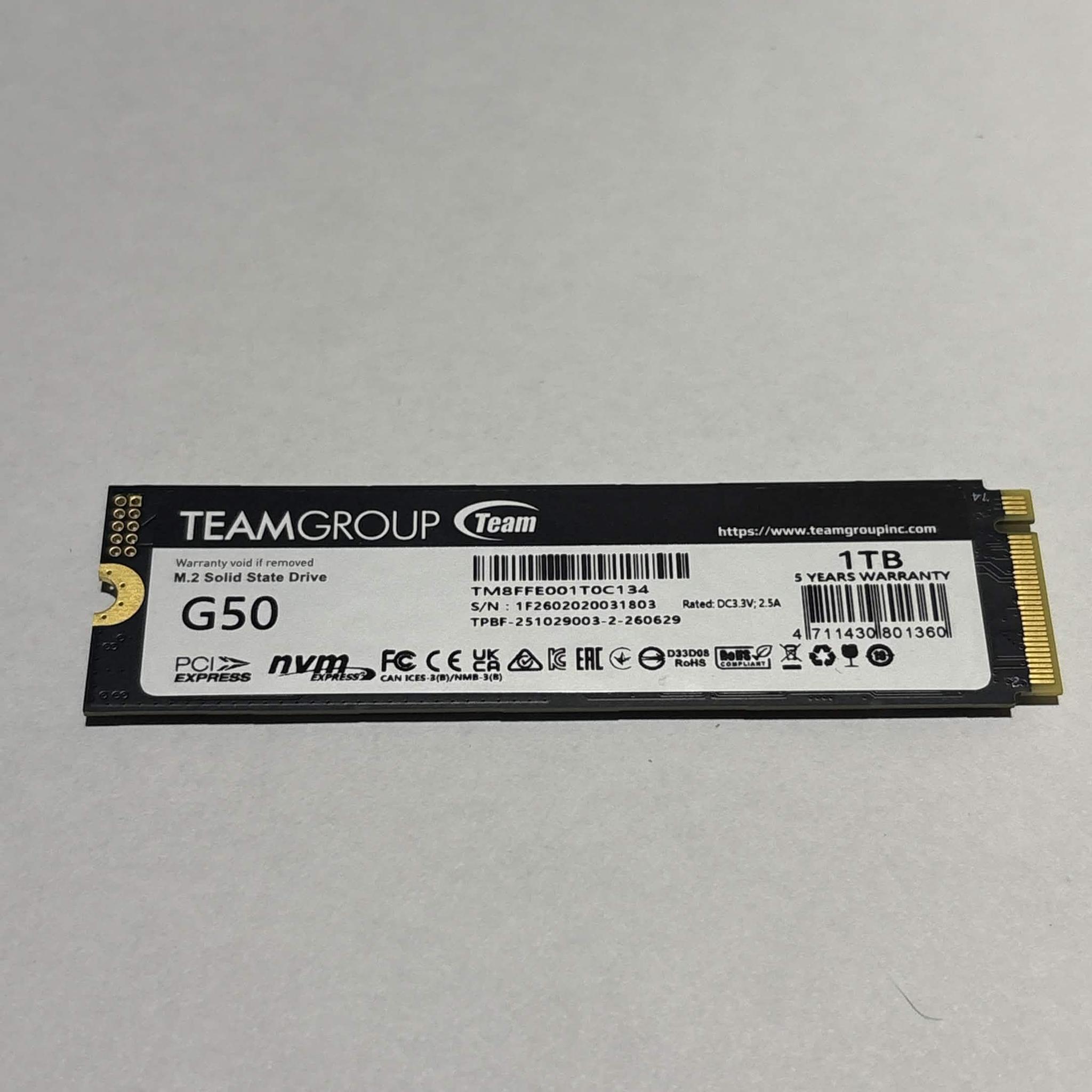 TEAMGROUP T-Force G50 1TB PCIe Gen4 NVMe M.2 SSD | Graphene Heatspreader | Tested Working
