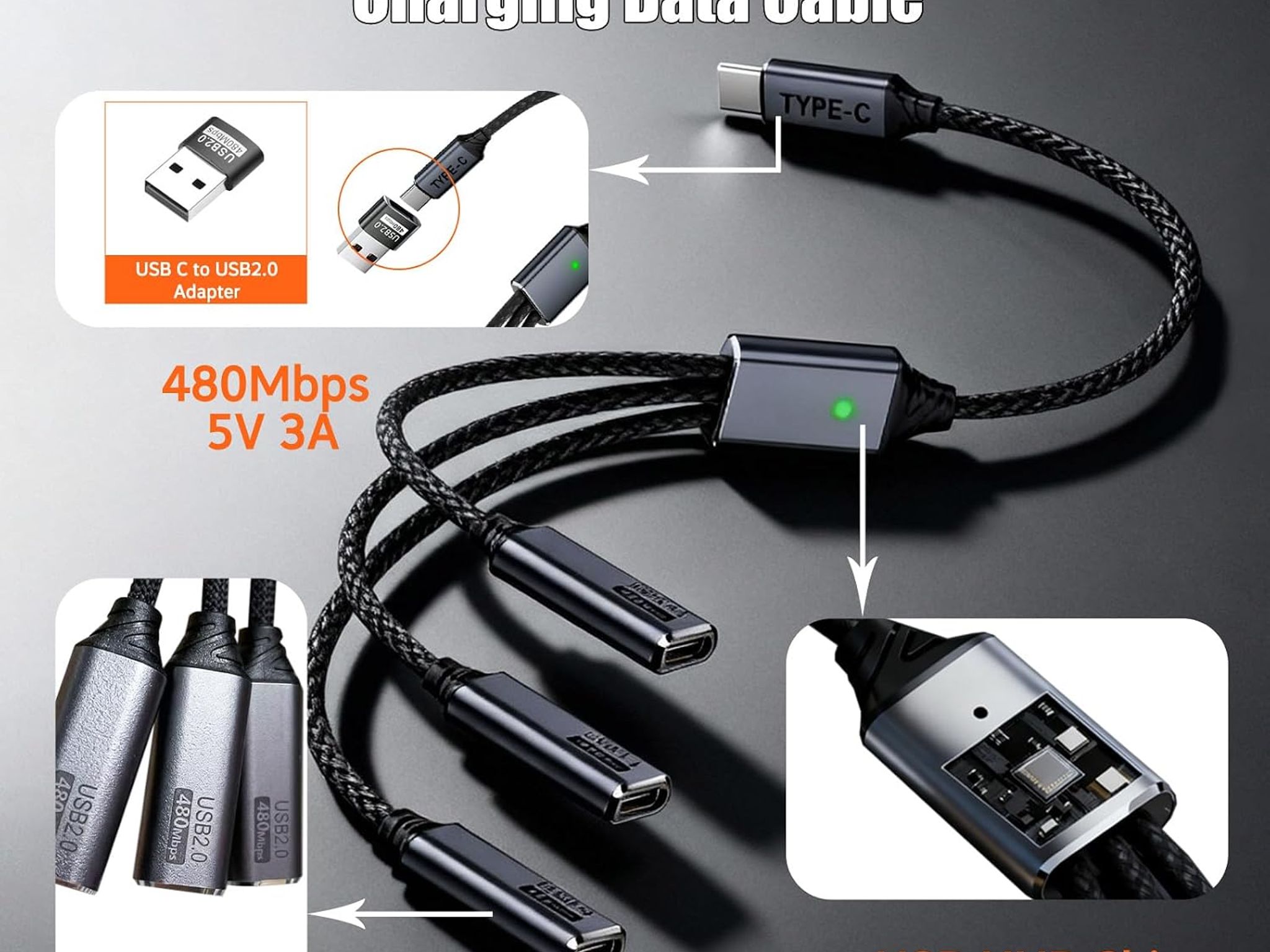 USB C Splitter 1 in 3 USB-C Out USB Type C Splitter USBC Male to Multi Type C Female Port