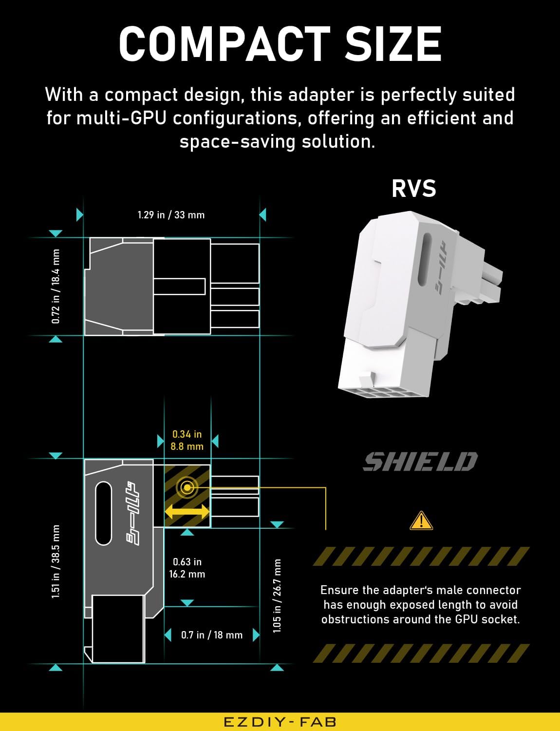 EZDIY-FAB Shield Series 8-Pin PCIe GPU Power Adapter 90-Degree Angled Connector Reverse Type White