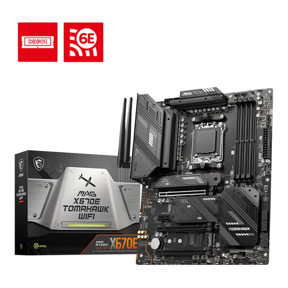 AMD Ryzen 7 9800X3D + MSI X670E MAG Tomahawk WiFi AMD AM5 ATX Motherboard + 32GB GSKILL DDR5 RAM