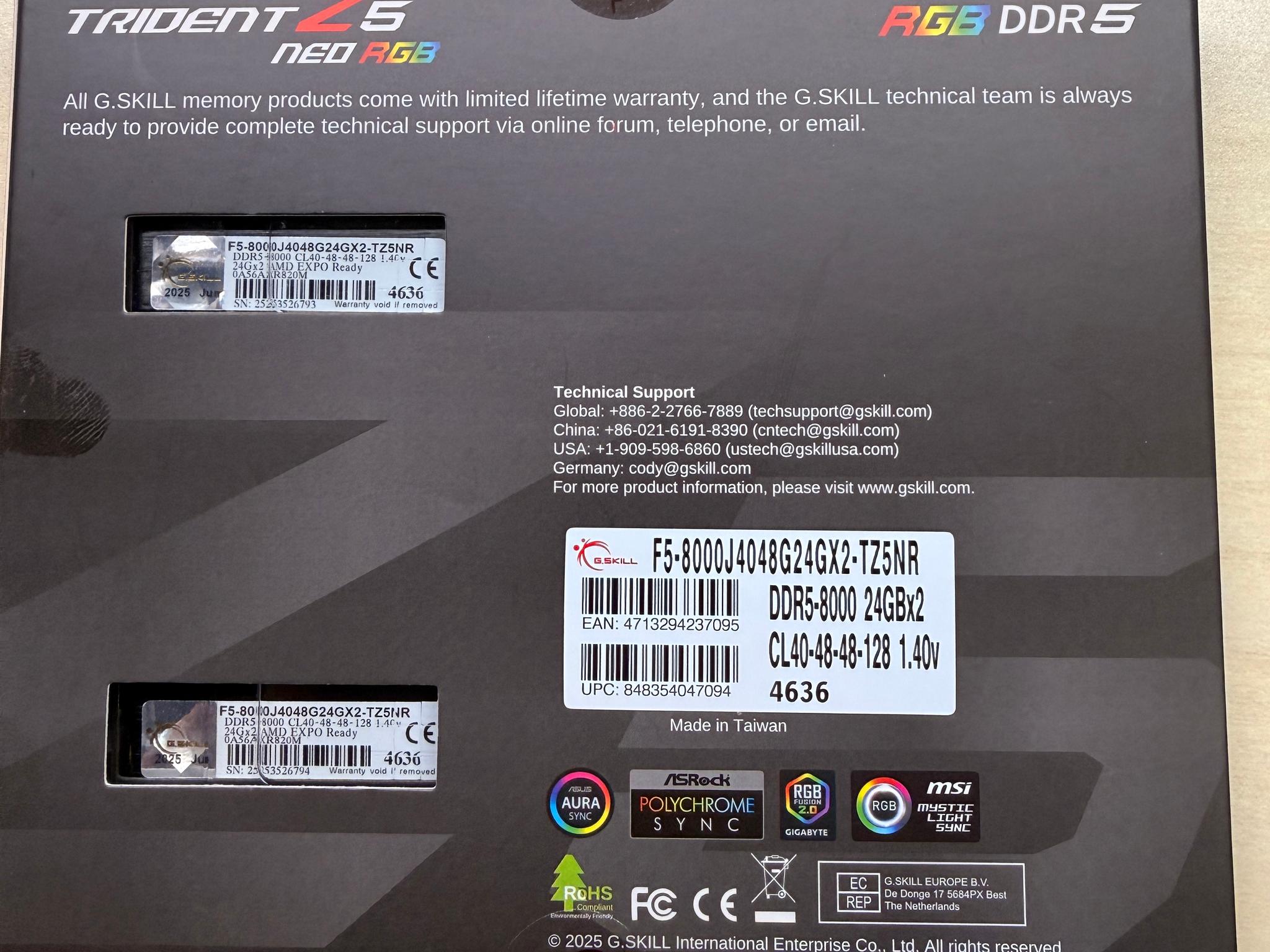 G.Skill Trident Z5 neo rgb DDR5-8000 CL40 24Gbx2 EXPO