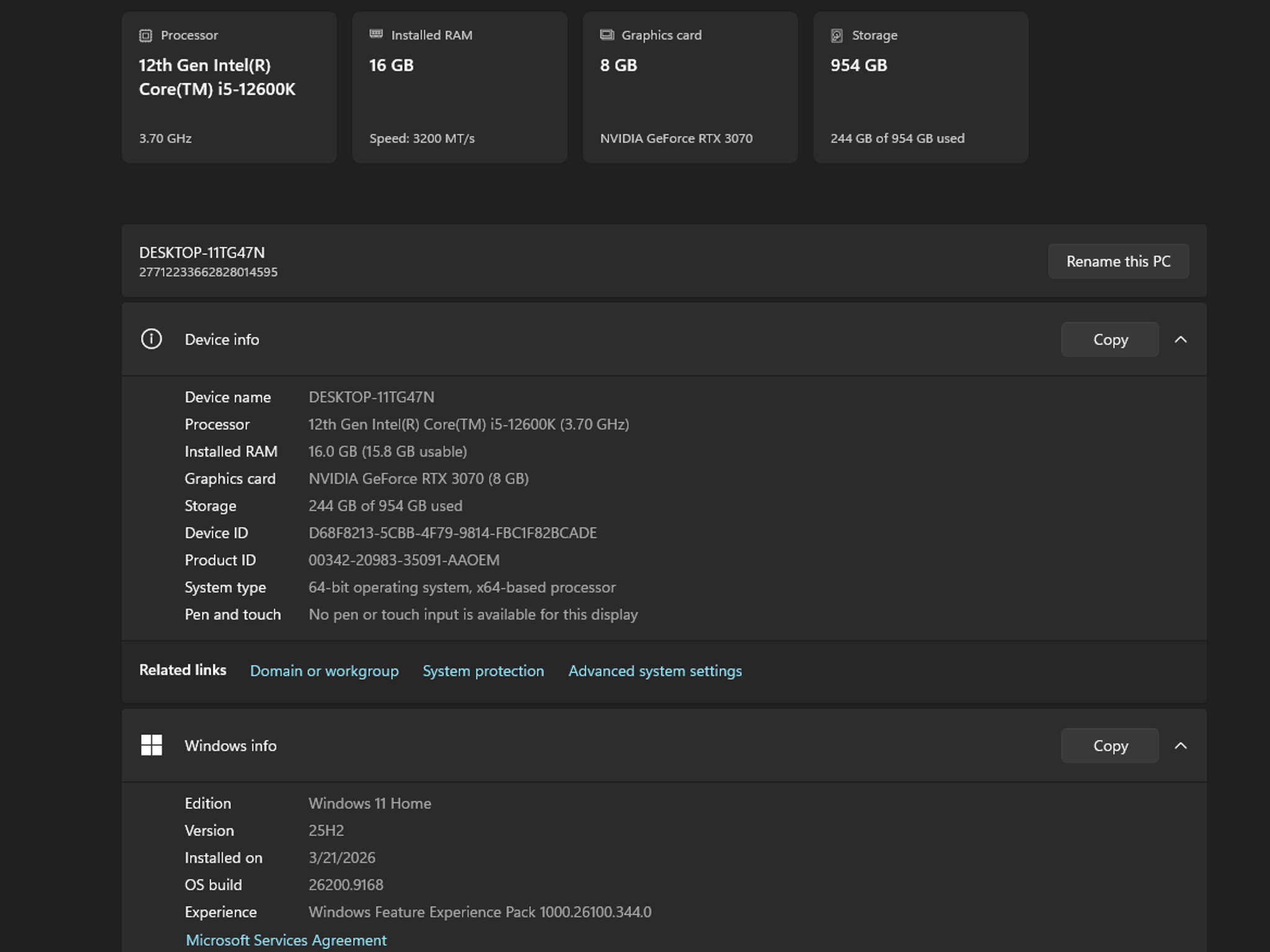 Intel Core I5-12600k, RTX 3070, Full PC