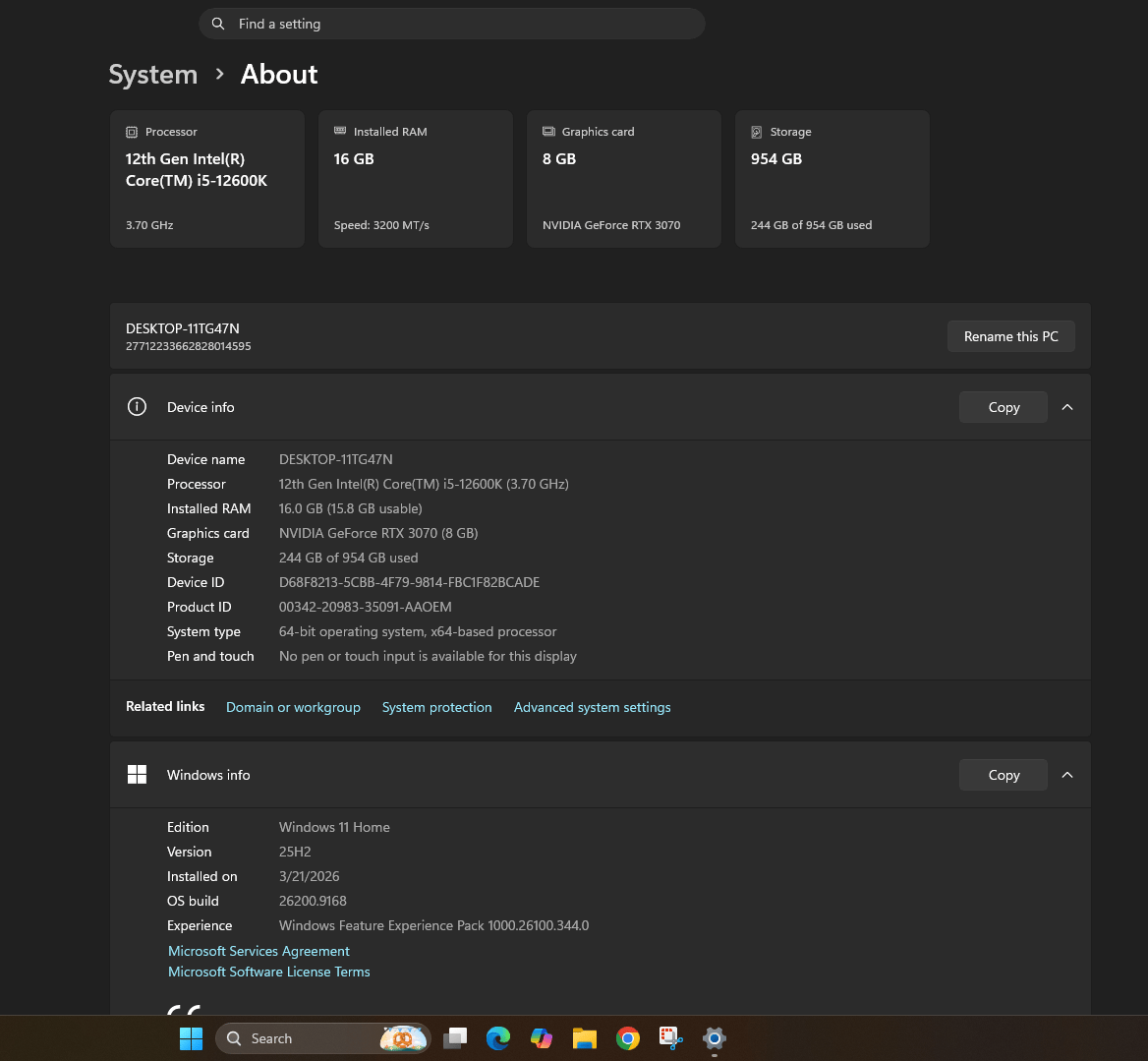 Intel Core I5-12600k, RTX 3070, Full PC