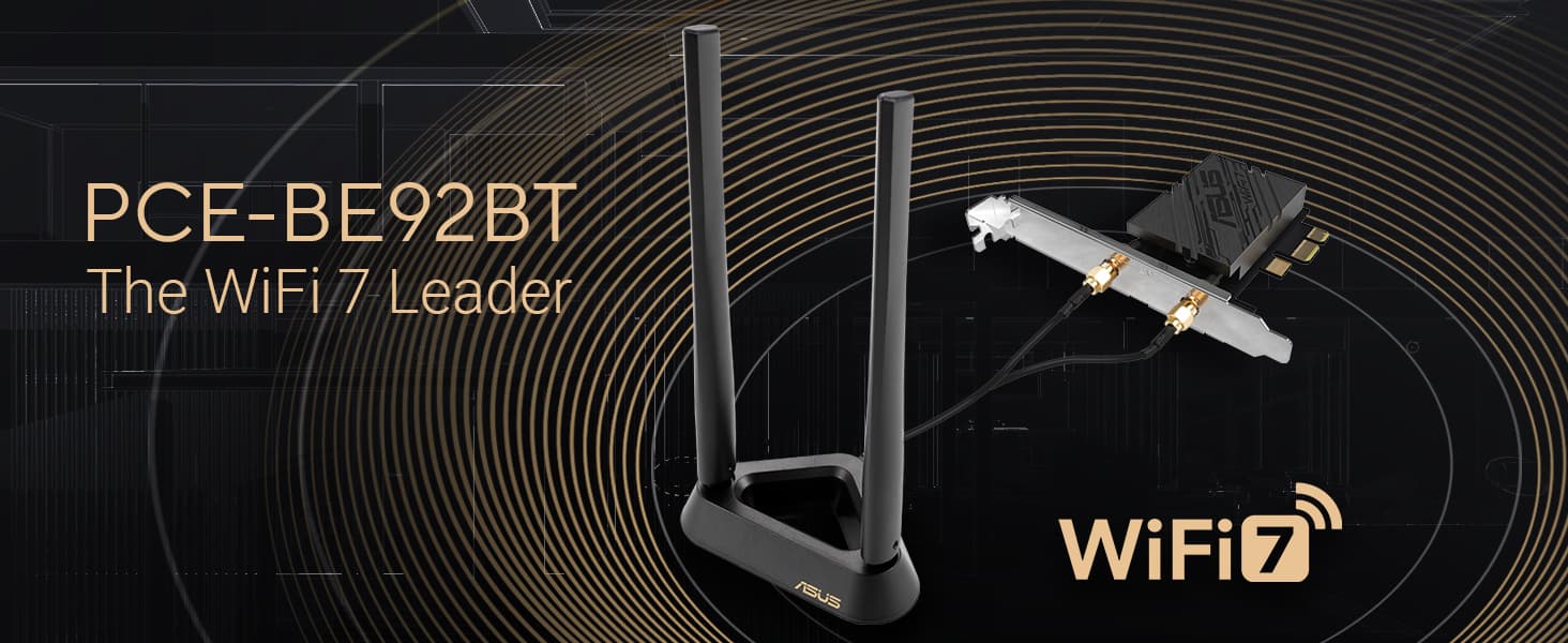 ASUS PCE-BE92BT WiFi 7 PCI-E Adapter 6GHz 320MHz Bluetooth 5.4 WPA3 Network Security OFDMA MU-MIMO