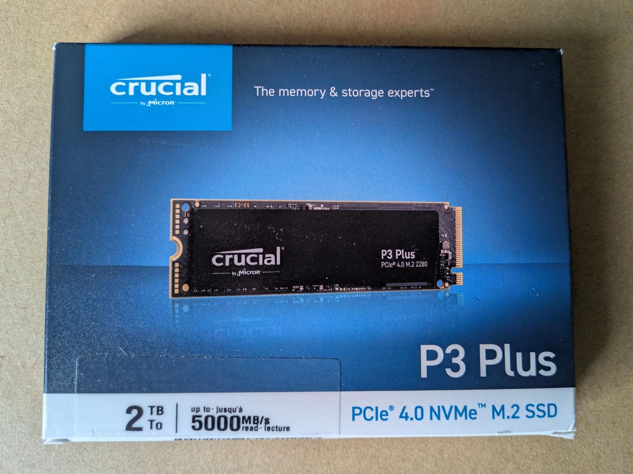 Crucial P3 Plus 2TB PCIe NVMe M.2 SSD, new in box