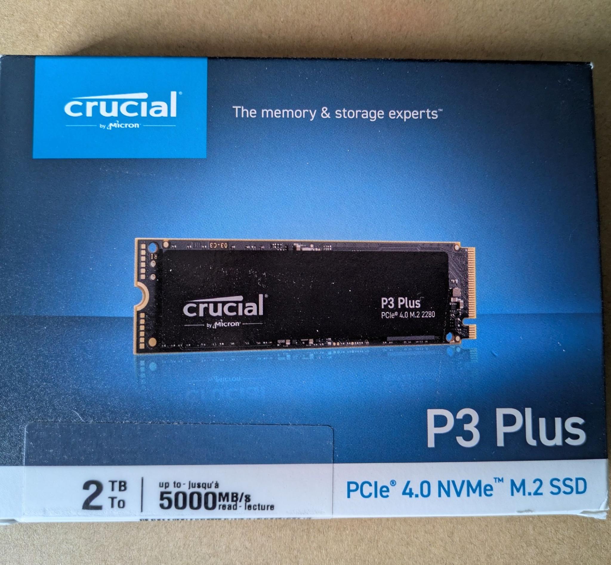 Crucial P3 Plus 2TB PCIe NVMe M.2 SSD, new in box