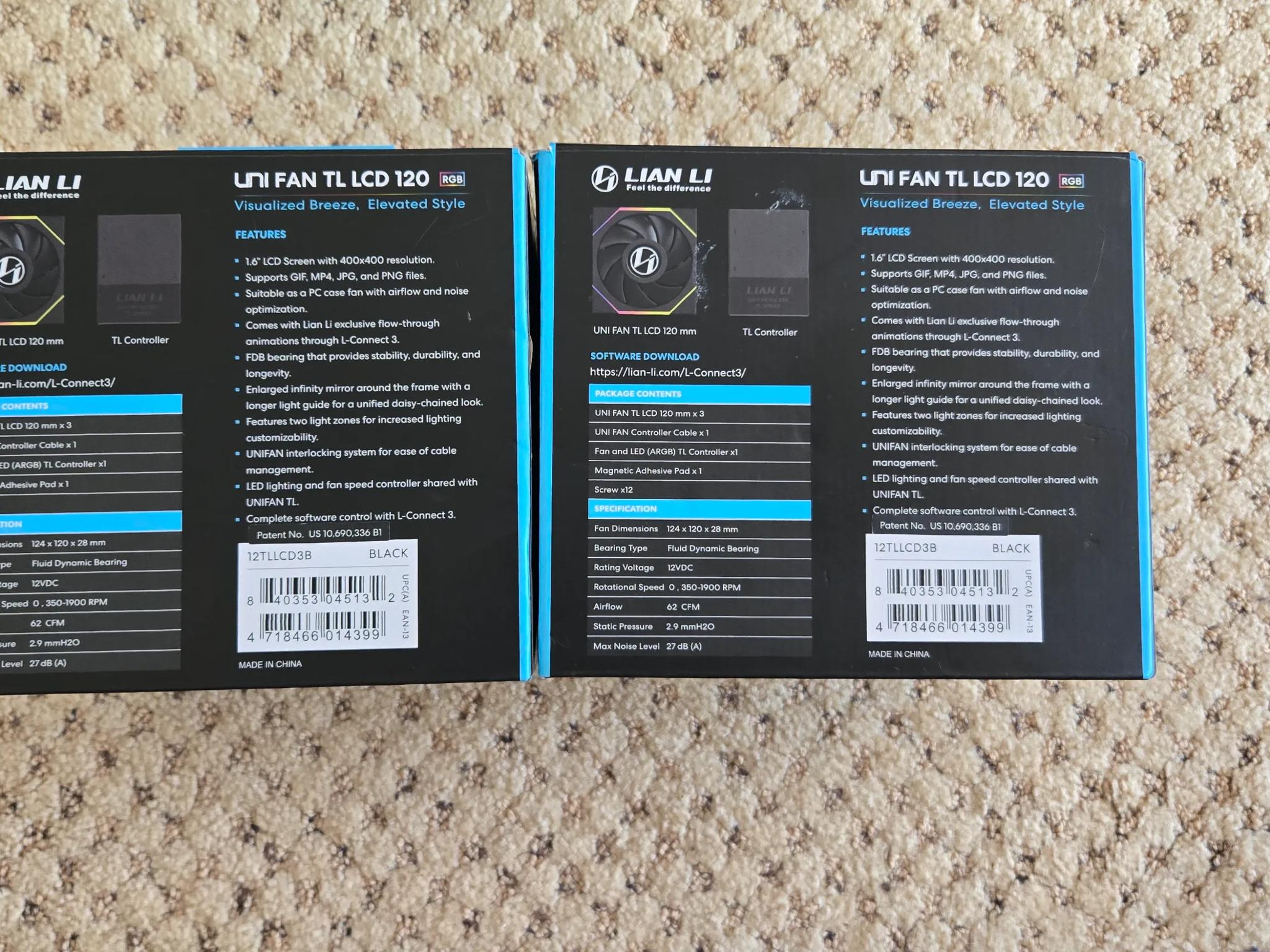 Lian Li UNIFAN TL LCD 120 Fans - Triple Pack x2 - Black || 6 Fans and controller!