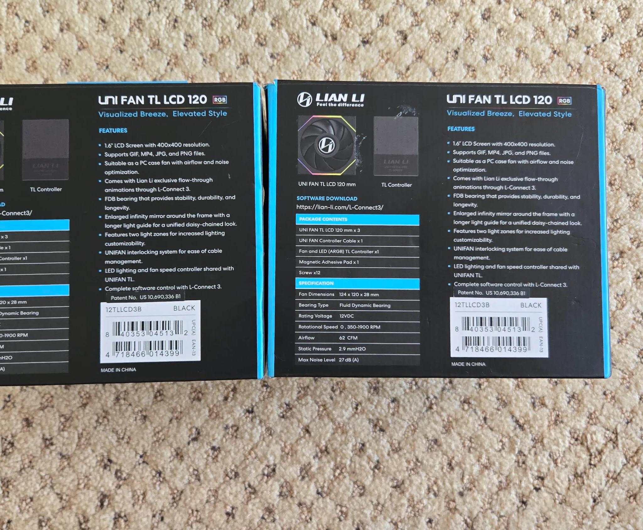 Lian Li UNIFAN TL LCD 120 Fans - Triple Pack x2 - Black || 6 Fans and controller!