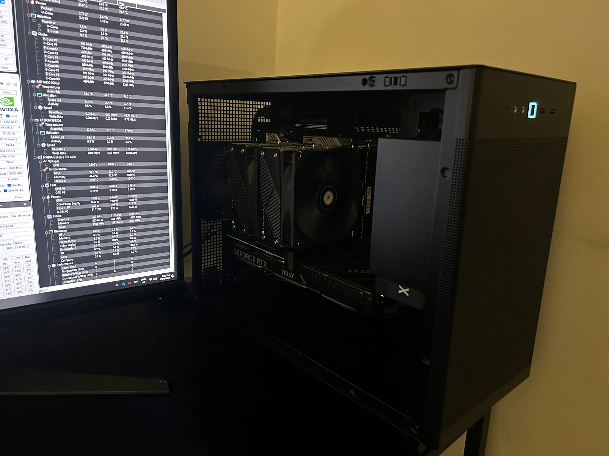 Intel Core i5 13400F, Nvidia MSI RTX 4070 oc, 32GB RAM, 500GB MSI SSD NVMe, Corsair PSU 850W