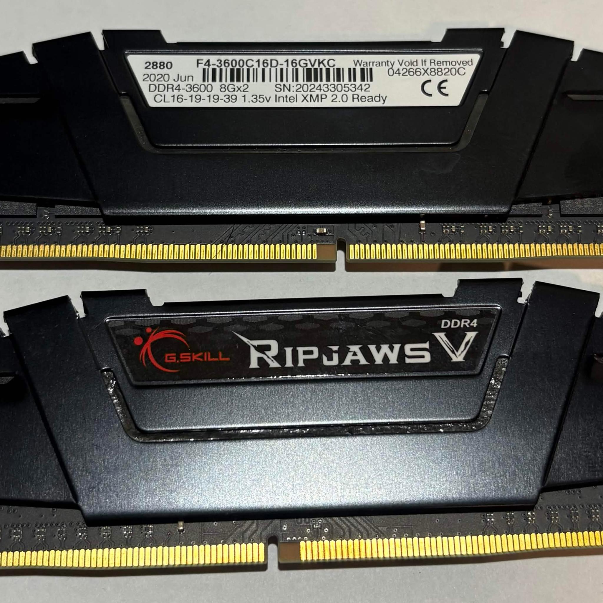 G.SKILL Ripjaws V 16GB (2x8GB) DDR4-3600 CL16 Desktop RAM Kit F4-3600C16D-16GVKC