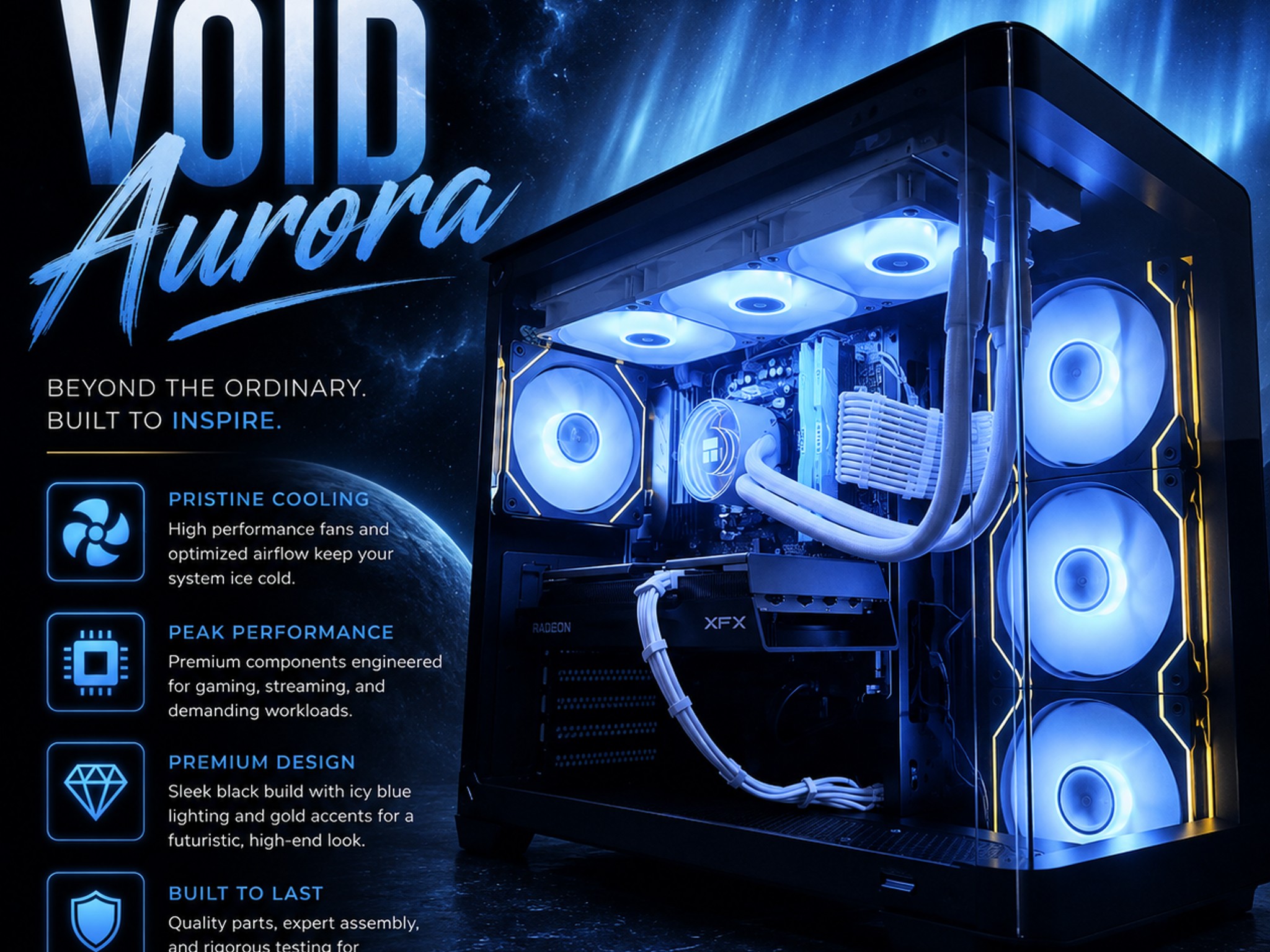 🔵"Void Aurora"⚫️| 1440p Gaming | Ryzen 5 7500X3D | RX 9060 XT |322GB DDR5 | 2.5TB Storage