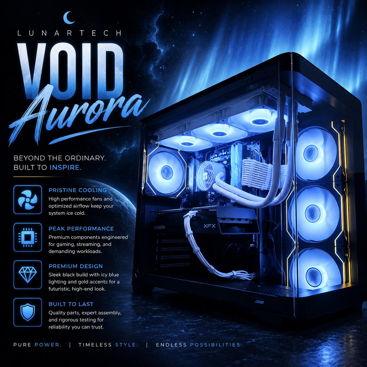 🔵"Void Aurora"⚫️| 1440p Gaming | Ryzen 5 7500X3D | RX 9060 XT |322GB DDR5 | 2.5TB Storage