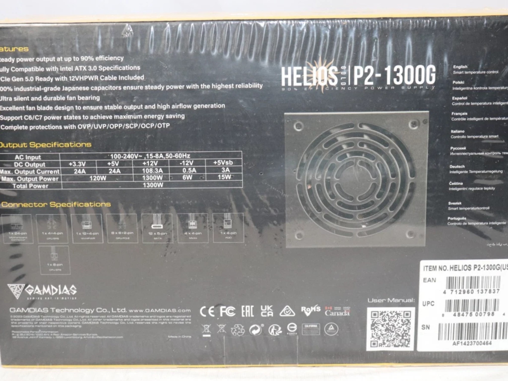 GAMDIAS Helios P2‑1300G 1300W 80+ Gold Fully Modular PSU ATX Power Supply NEW