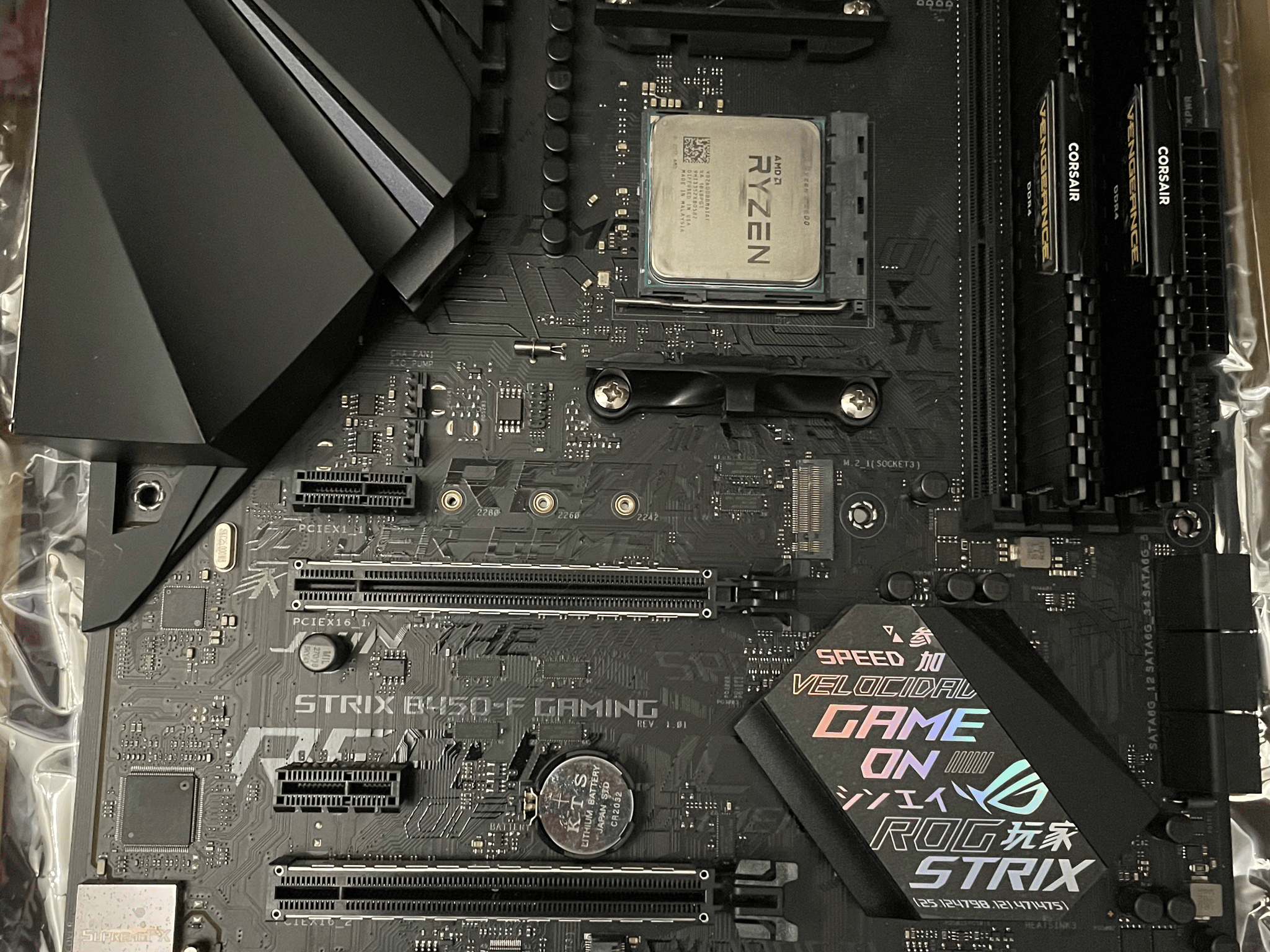 Used Ryzen 5 2600 cpu , ASUS ROG Strix B450-f mobo, and 16gb 3200 Corsair Vengeance LPX ram