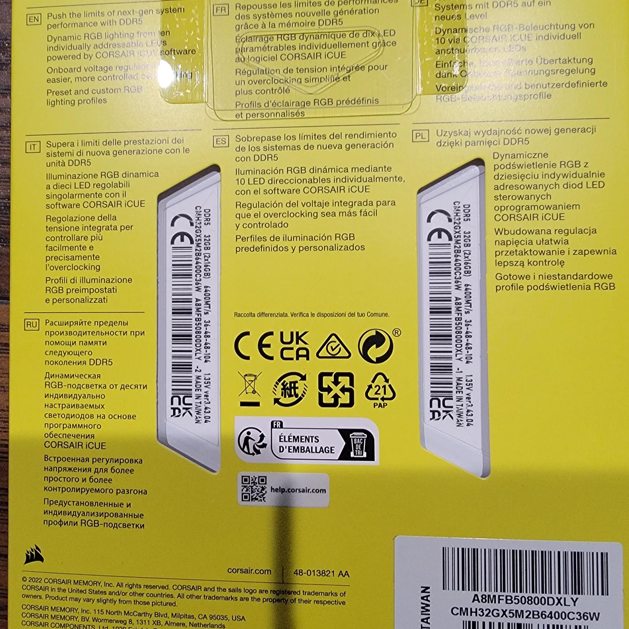 Corsair Vengeance rgb  DDR5 6400MHz