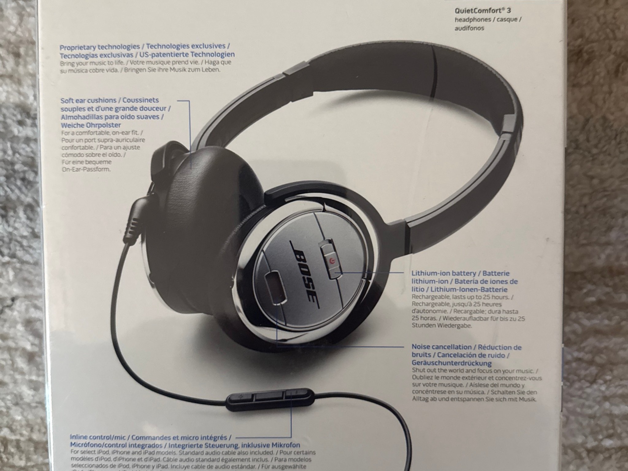 Bose QuietComfort 3 QC3 Acoustic Noise Cancelling On-ear Headphones iPod iPhone