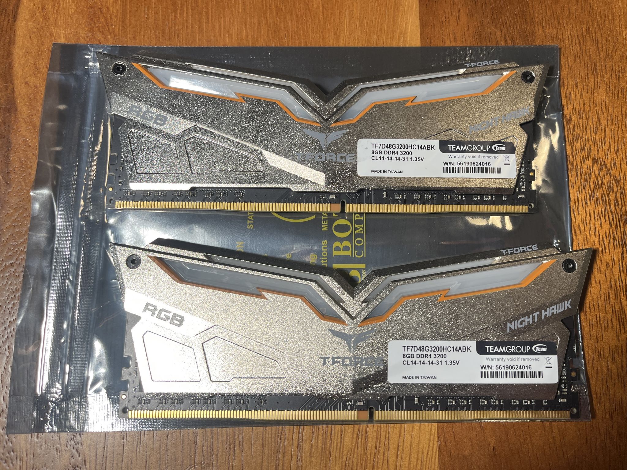 Team T-Force Night Hawk RGB Legend 16GB (2x8GB) RAM DDR4 3200MHz CL14 TF7D416G3200HC14ADC01