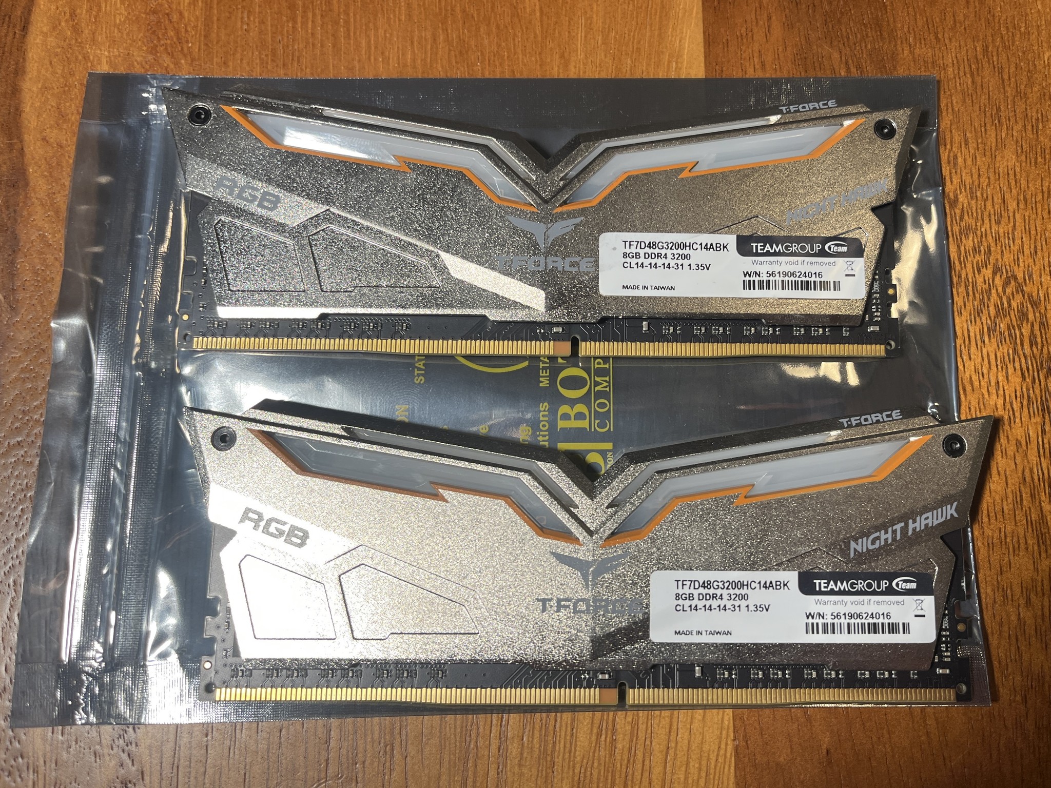 Team T-Force Night Hawk RGB Legend 16GB (2x8GB) RAM DDR4 3200MHz CL14 TF7D416G3200HC14ADC01