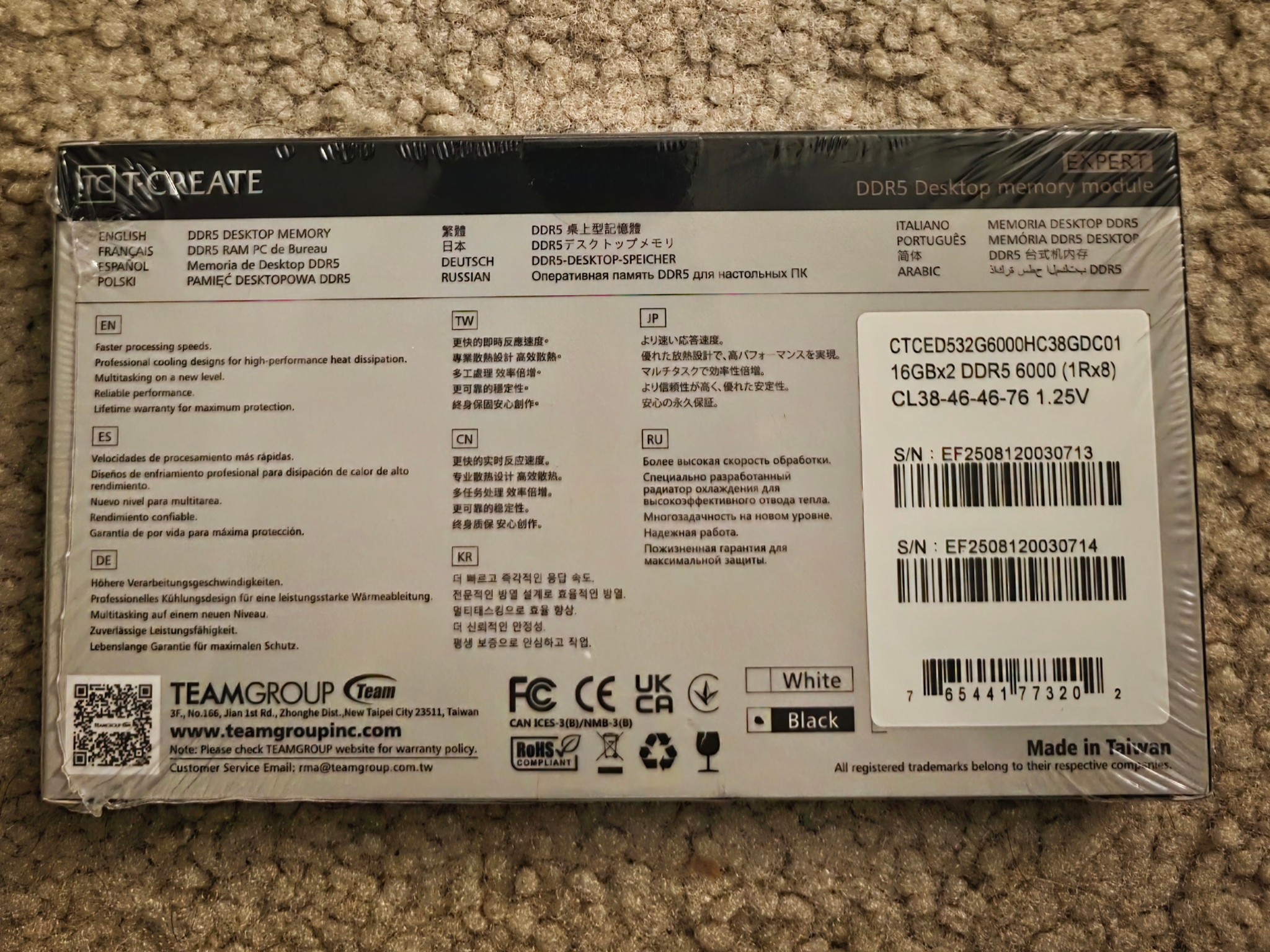 TEAMGROUP T-Create Expert 32GB (2 x 16GB) DDR5 6000MHz CL38-46-46-76 Black Brand New Sealed