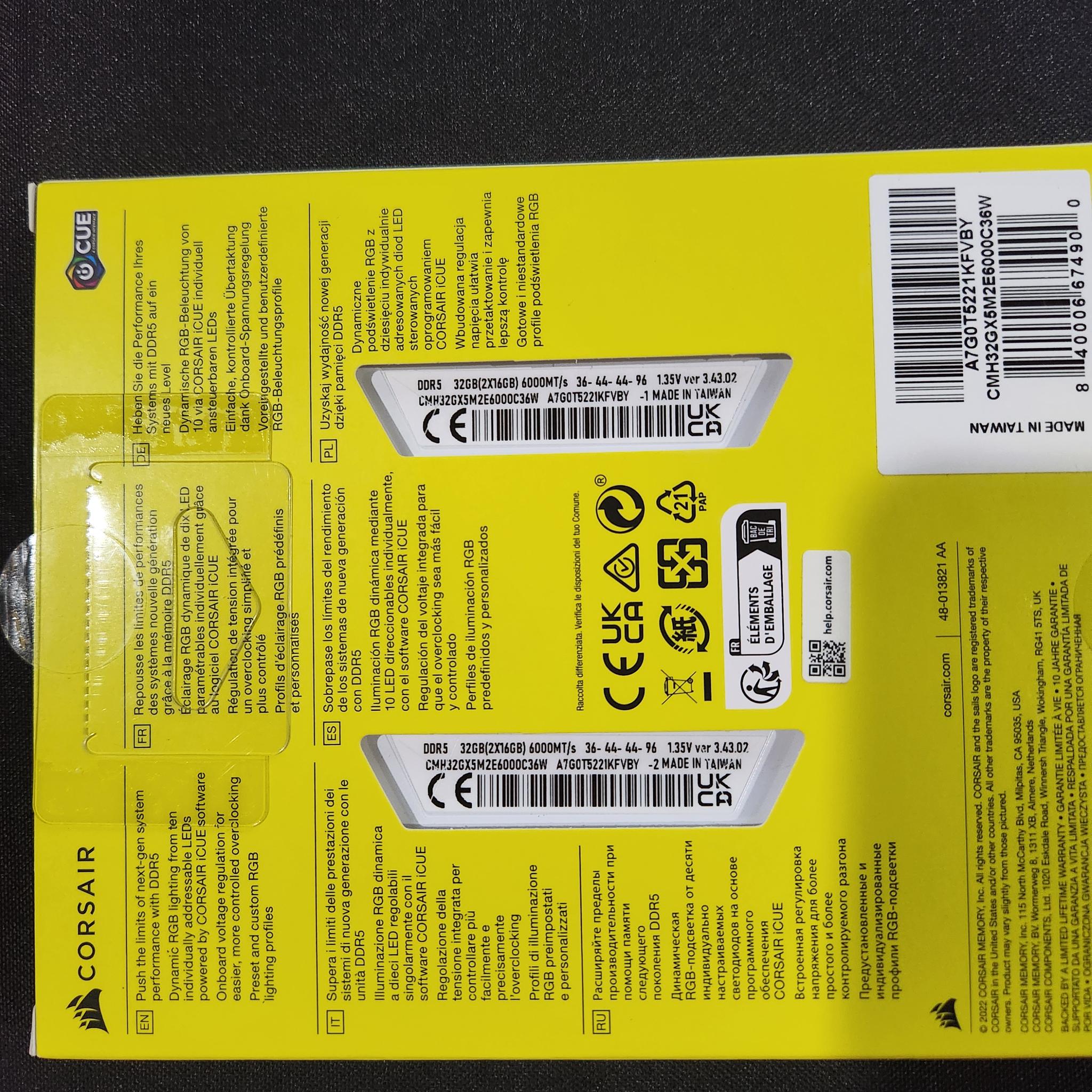 CORSAIR Vengeance RGB DDR5 RAM 32GB (2x16GB) Up to 6000MHz CL36