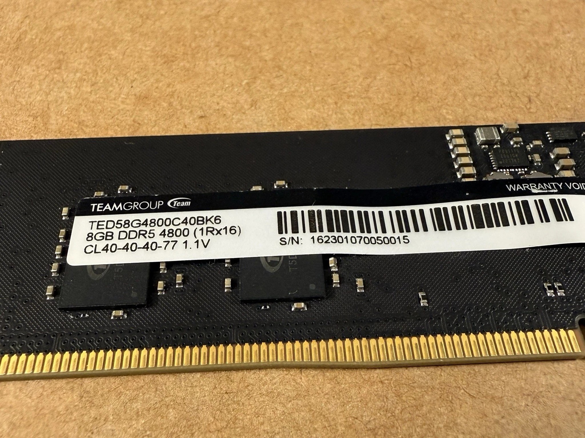 1x8gb TeamGroup DDR5 RAM 4800MT/s CL40 1.1v DIMM TED58G4800C40BK6