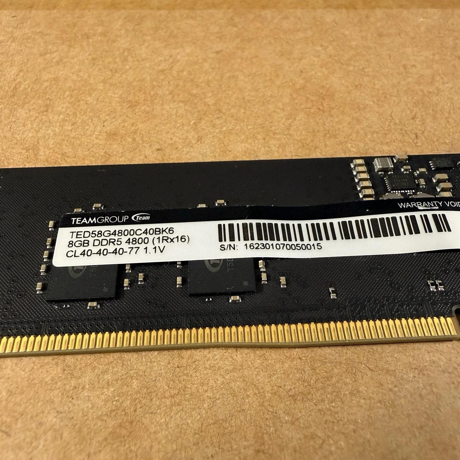 1x8gb TeamGroup DDR5 RAM 4800MT/s CL40 1.1v DIMM TED58G4800C40BK6