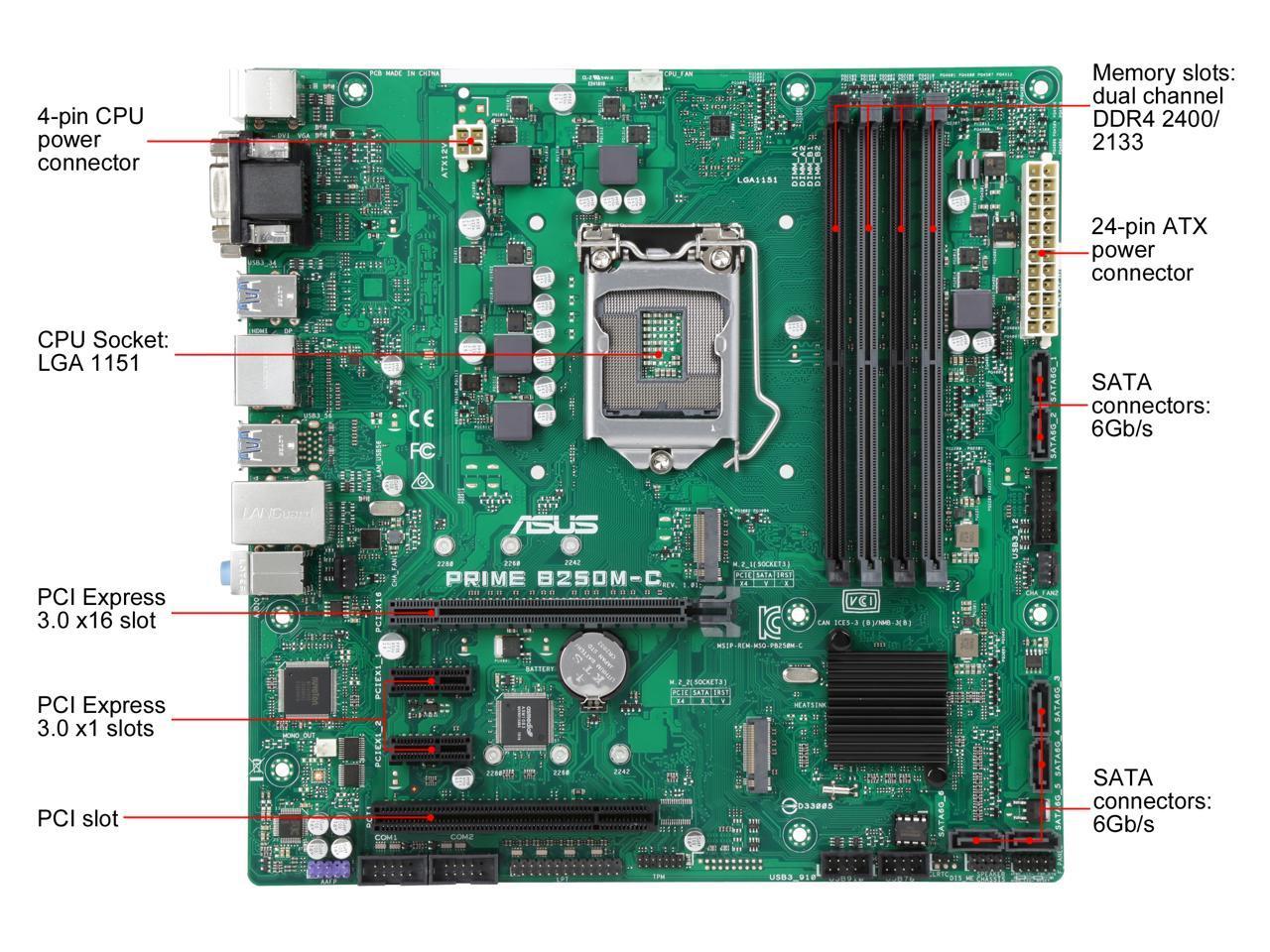 ASUS PRIME B250M-C/CSM LGA1151 DDR4 DP HDMI DVI VGA M.2 mATX Motherboard B250