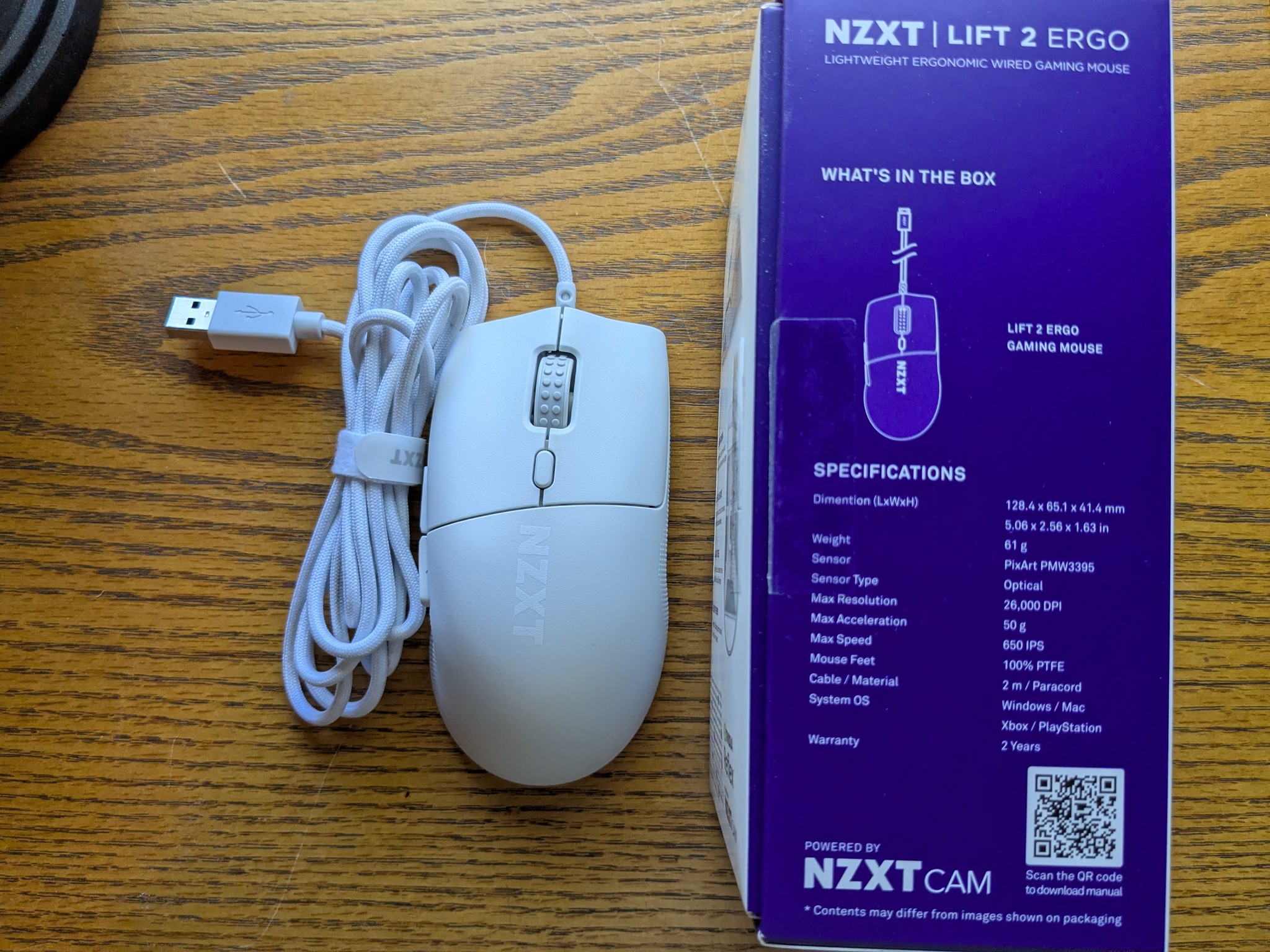 NZXT Lift 2 Ergo 8000 Hz Polling, 61g, PixArt PMW3395