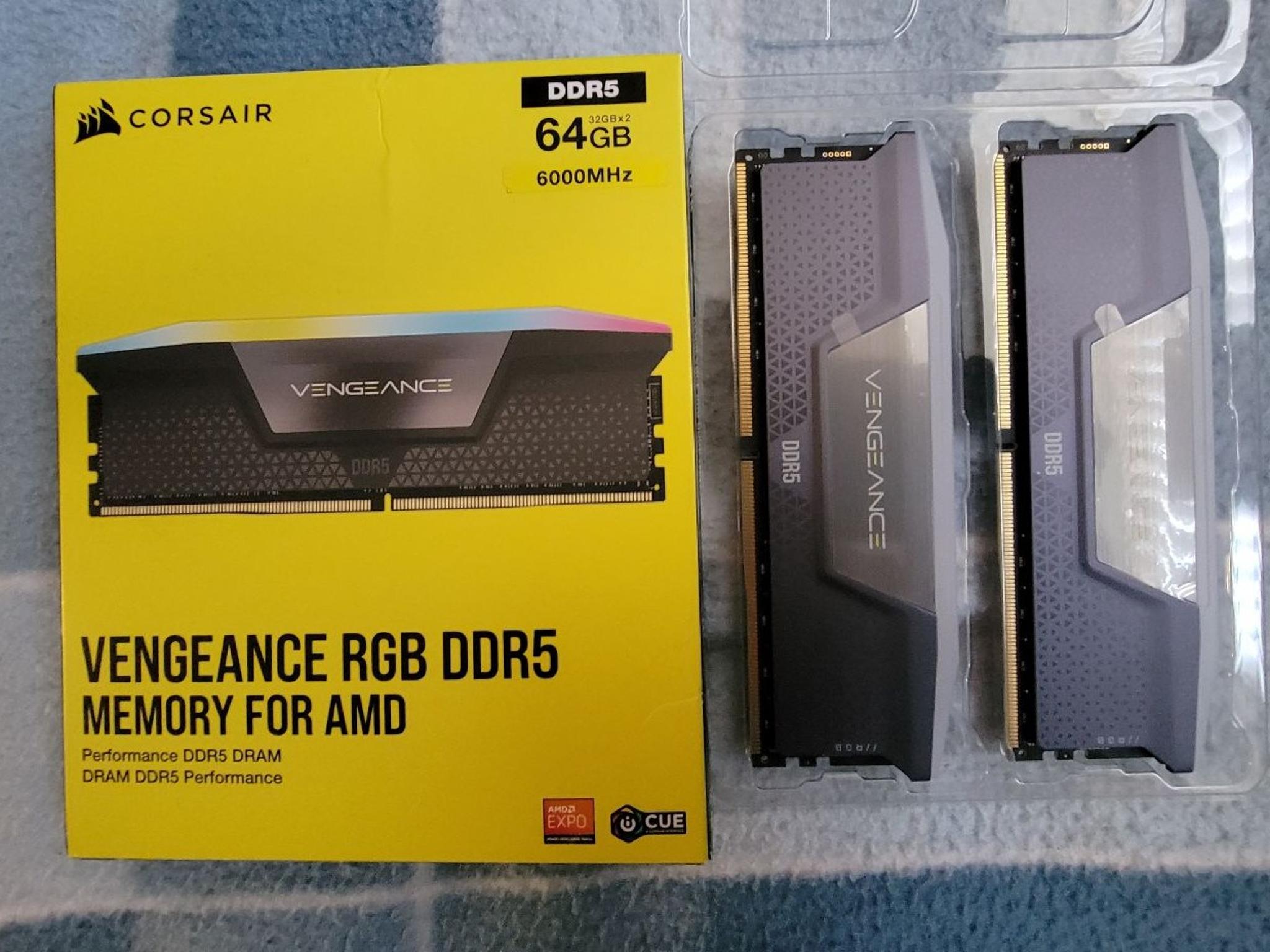 CORSAIR VENGEANCE RGB DDR5 64GB (2x32GB) DDR5 6000MHz CL40 RAM –(CMH64GX5M2B6000Z40) - Used