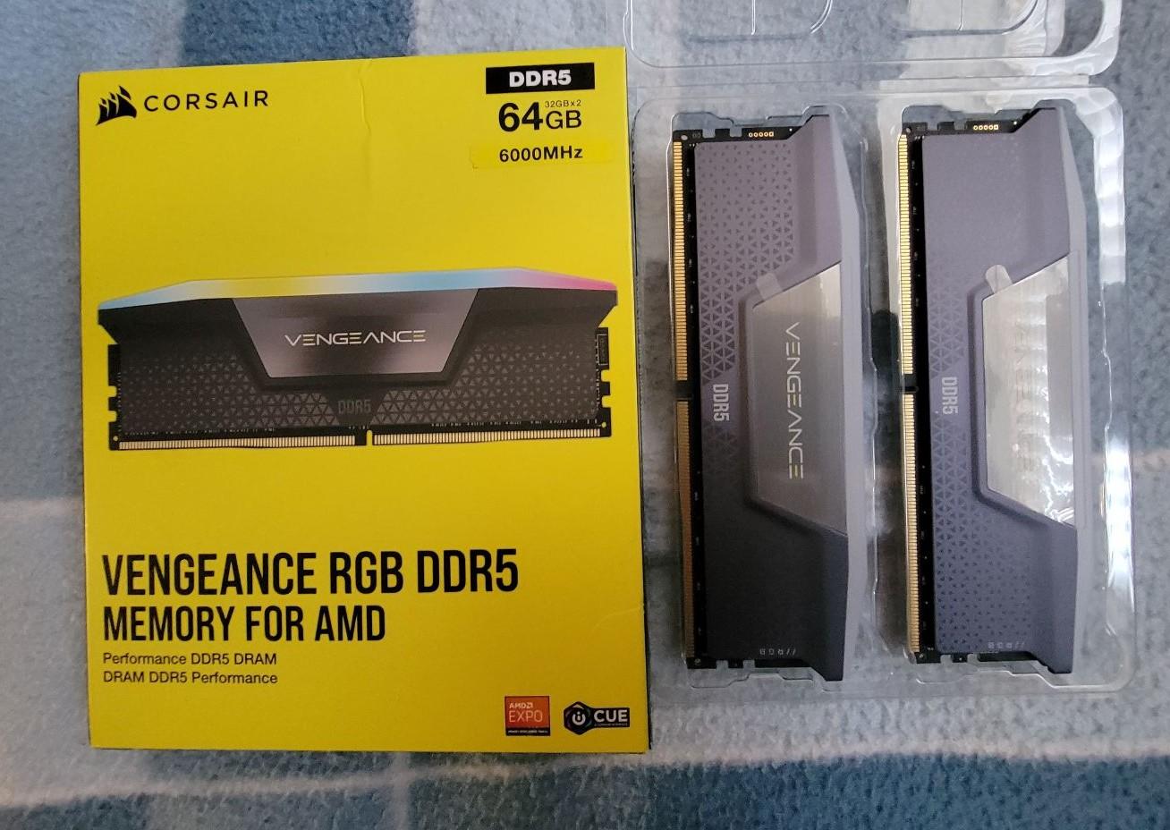 CORSAIR VENGEANCE RGB DDR5 64GB (2x32GB) DDR5 6000MHz CL40 RAM –(CMH64GX5M2B6000Z40) - Used