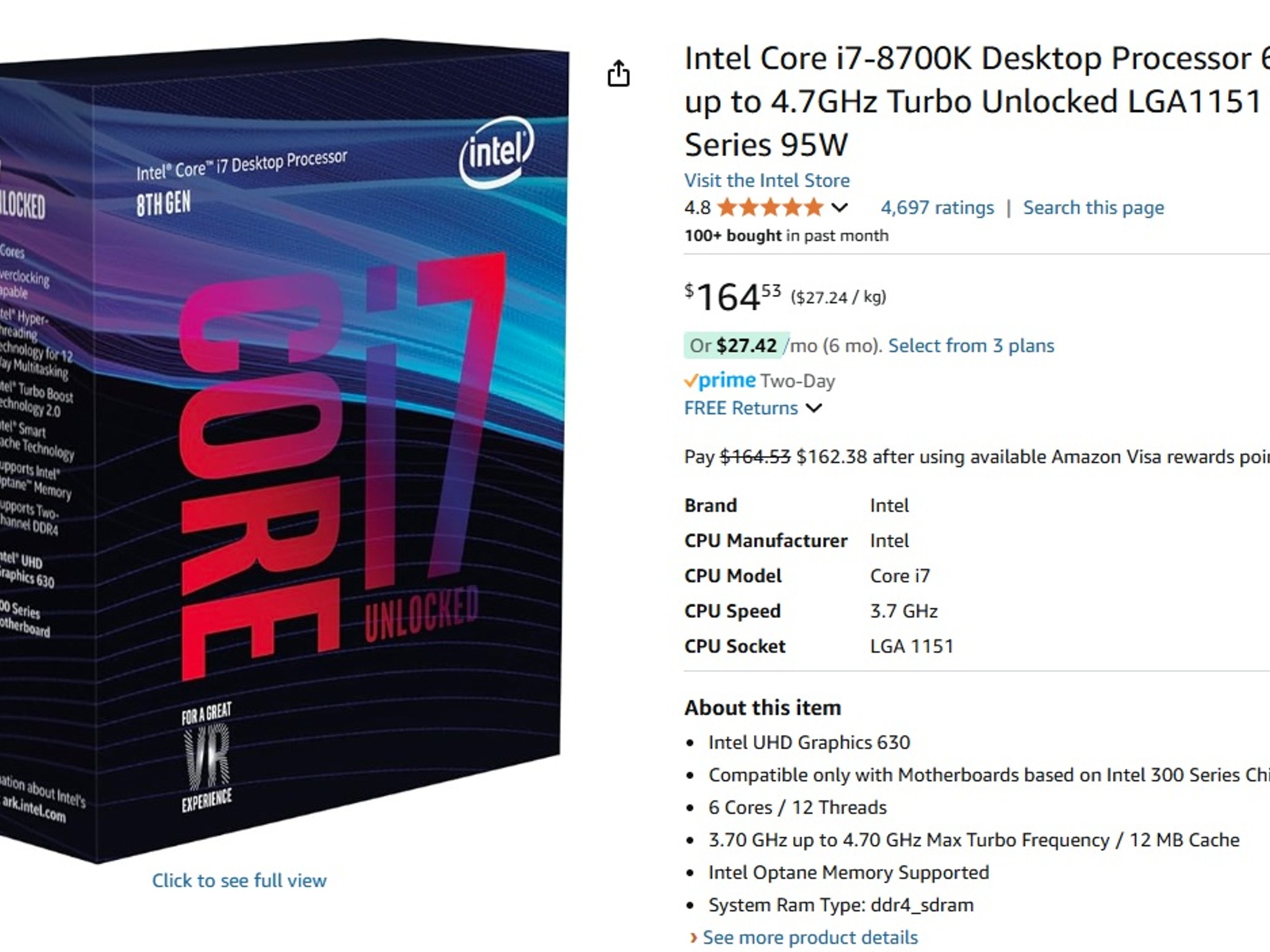 Intel i7-8700k with Asrock Z390 Phantom Gaming 4-1B WiFi Motherboard Bundle